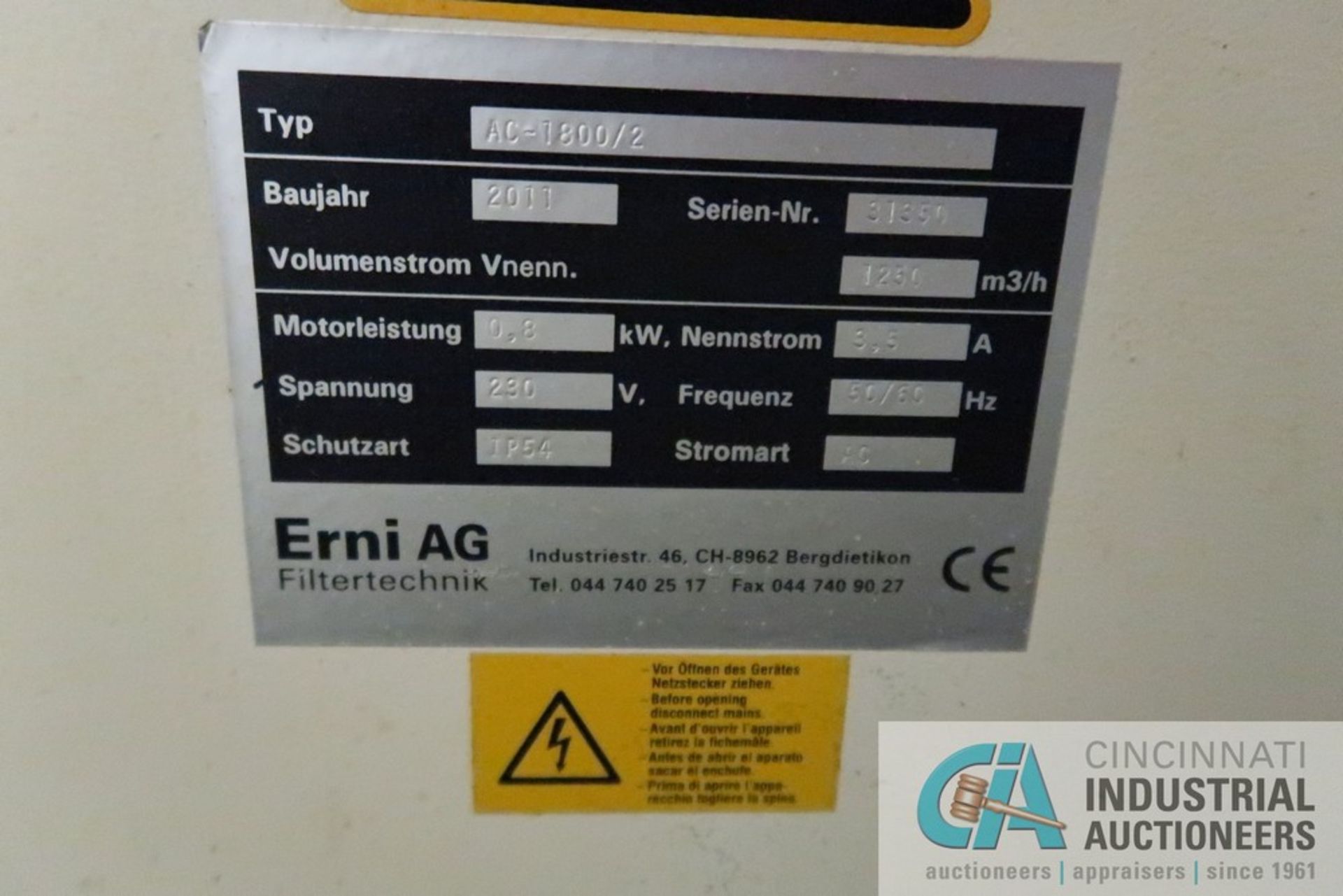 3.5 KW ERNI AG FILTERTECHNIK MODEL AC-1800/2 SMOG HOG FILTRATION SYSTEM; S/N 31350 - Image 3 of 3