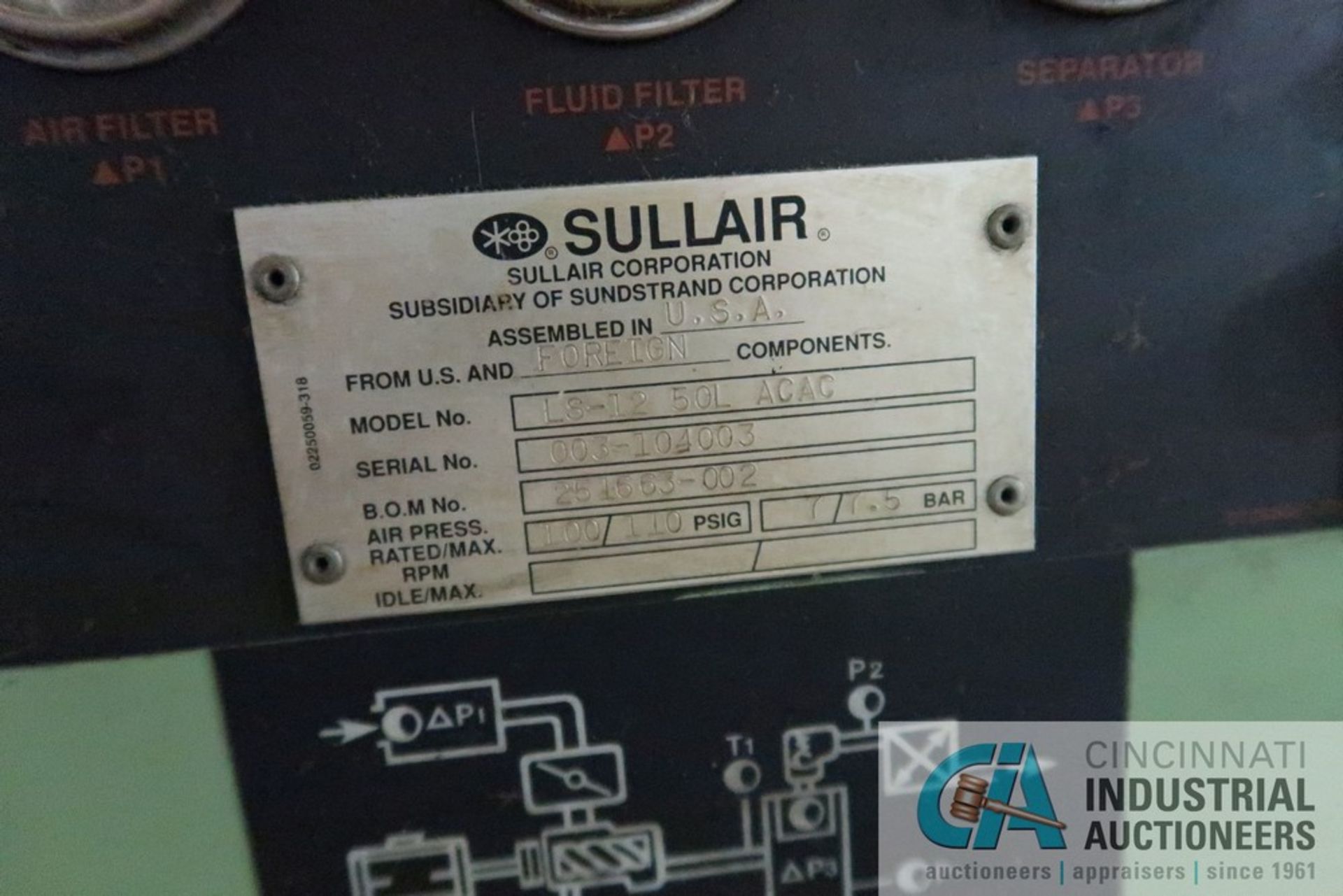 50 HP SULLAIR MODEL LS-12 50L ACAC SKID MOUNTED AIR COMPRESSOR; S/N 003-104003, 27,588 HOURS - Image 4 of 5