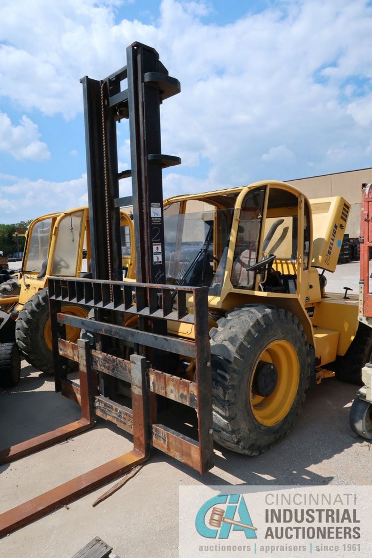 12,000 LB. SELLICK MODEL S120J4I-2 PNEUMATIC TIRE DIESEL LIFT TRUCK; S/N 9609505S12J4T, 128" 2-STAGE