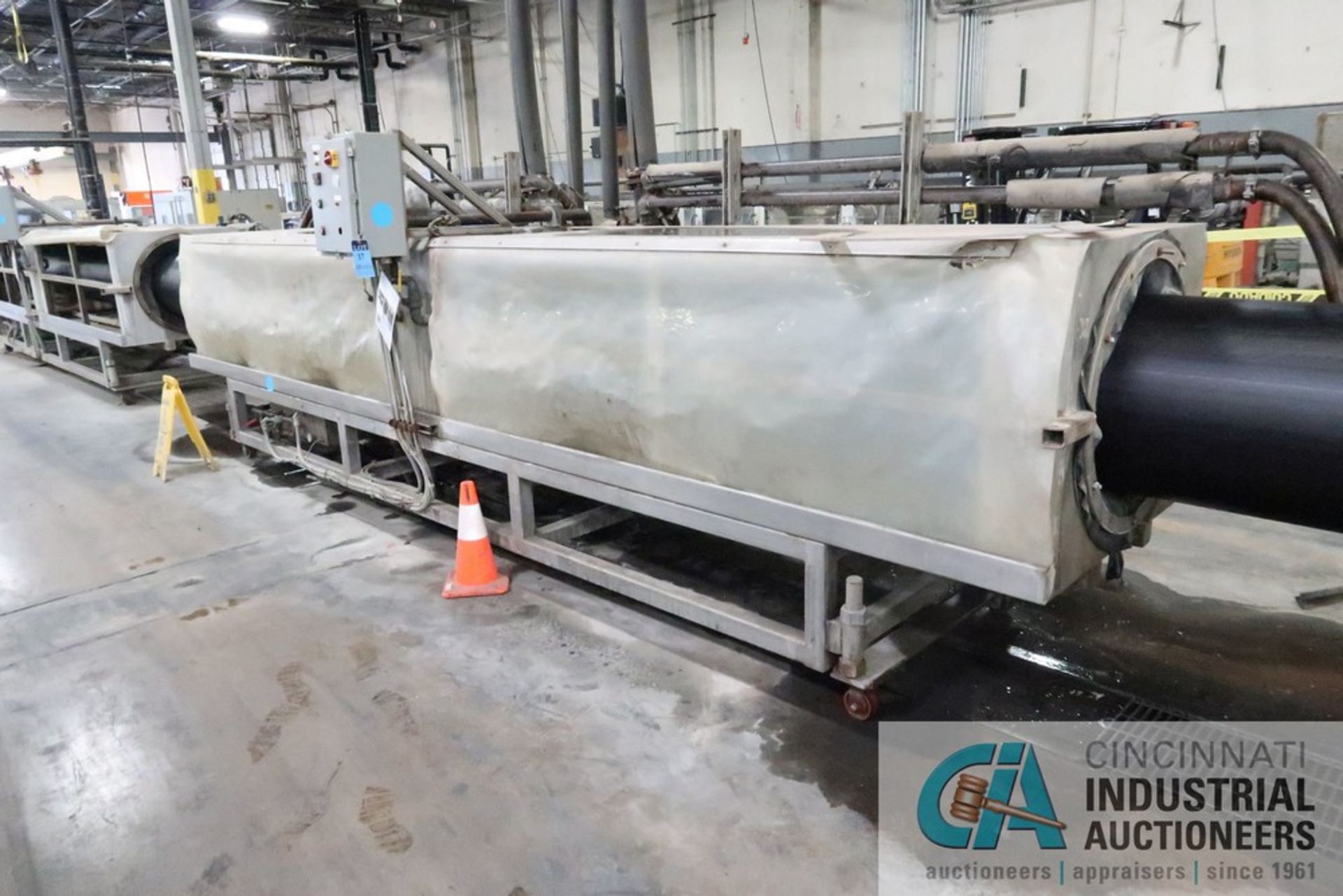 20" X 20' MFG. UNKNOWN CURTAIN SPRAY COOLING TANK; S/N N/A, 10 HP PUMP, FILTER BAG, PLATE HEAT