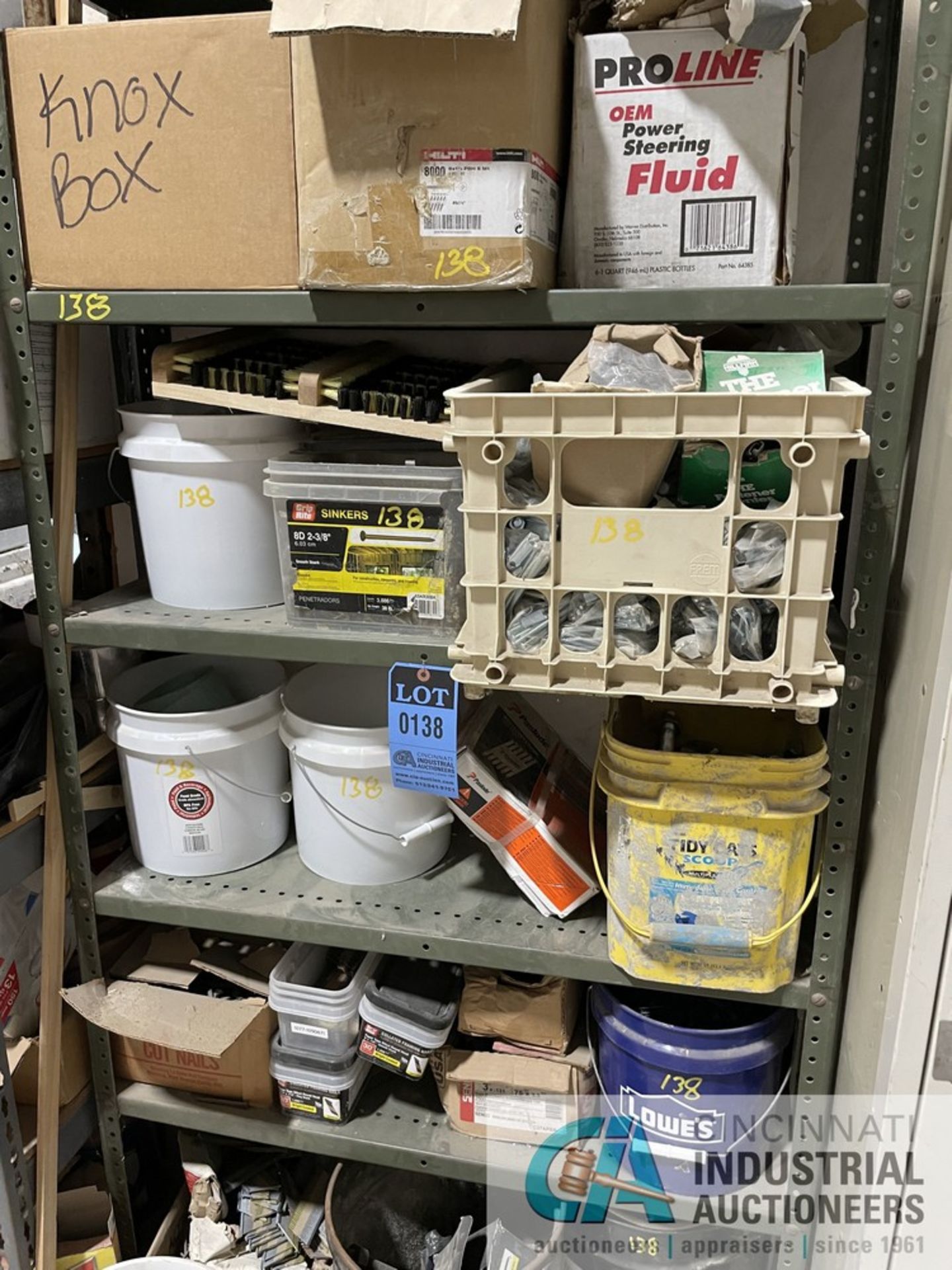 (LOT) MISCELLANEOUS CONSTRUCTION SUPPLIES WITH (2) SECTIONS SHELVING - Image 3 of 7