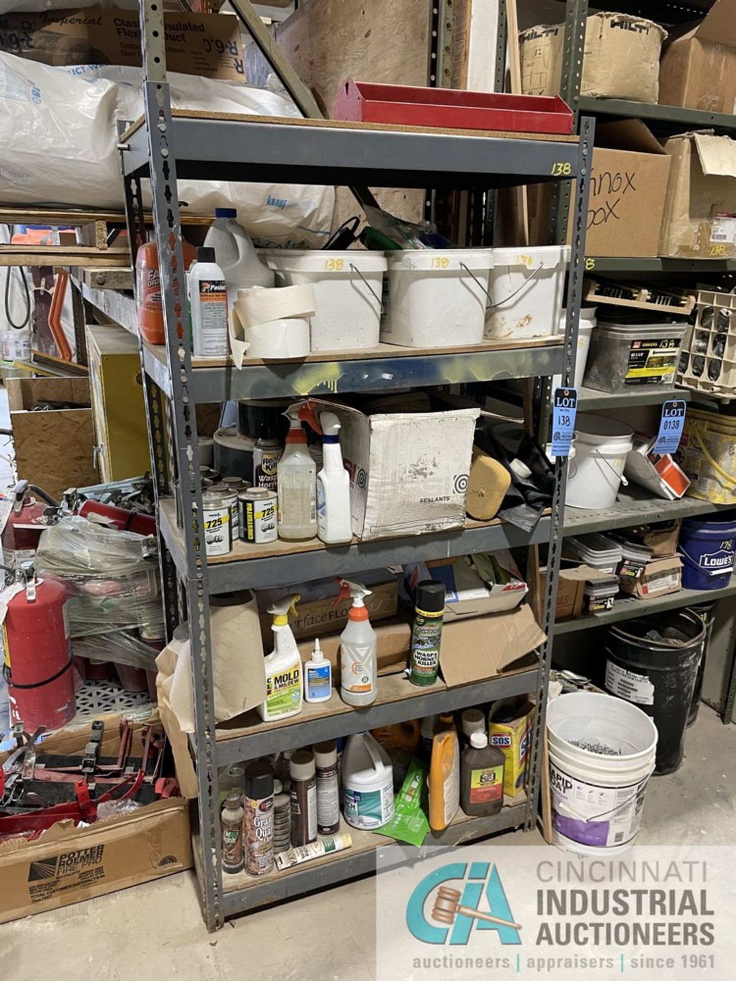 (LOT) MISCELLANEOUS CONSTRUCTION SUPPLIES WITH (2) SECTIONS SHELVING - Image 5 of 7