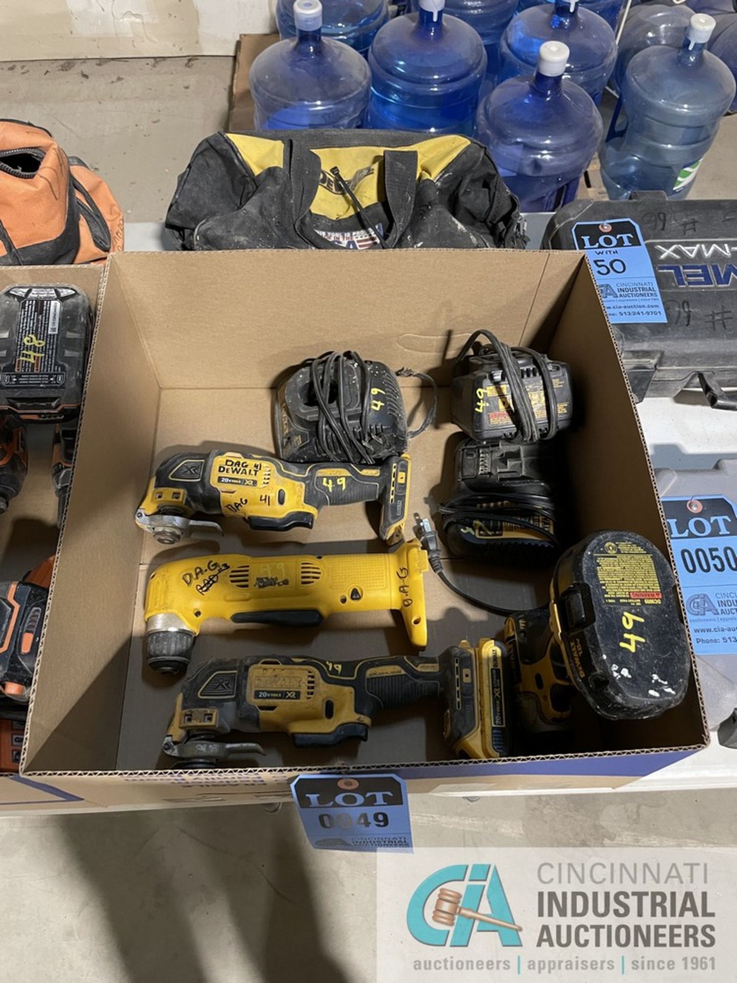 (LOT) MISCELLANEOUS DEWALT CORDLESS POWER TOOLS WITH (3) CHARGERS