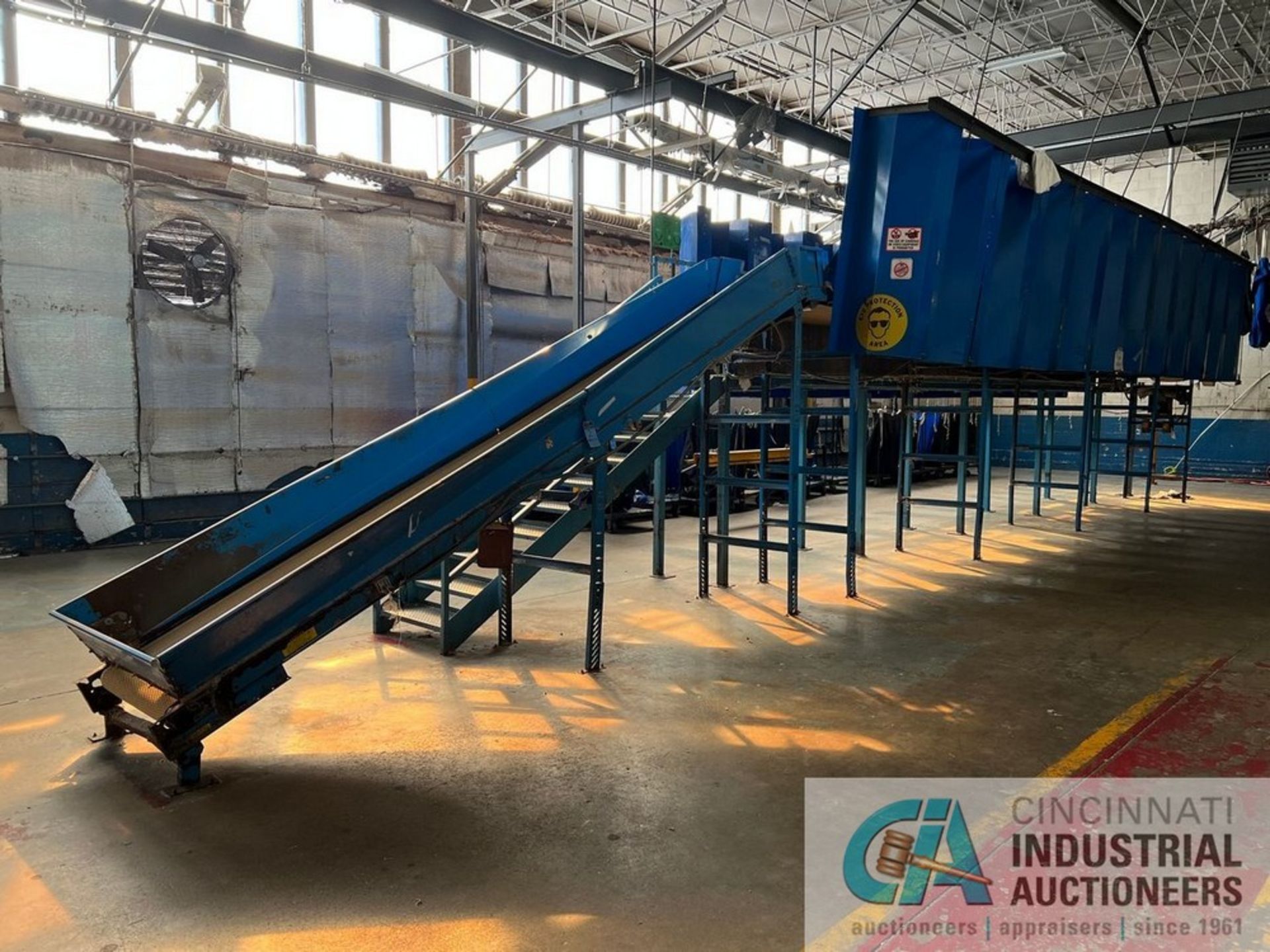 22-STATION SOIL SORT CONVEYOR & MEZZANINE INCLUDING; 30"W X 55'L RUBBER BELT CONVEYOR, 17' INCLINE &