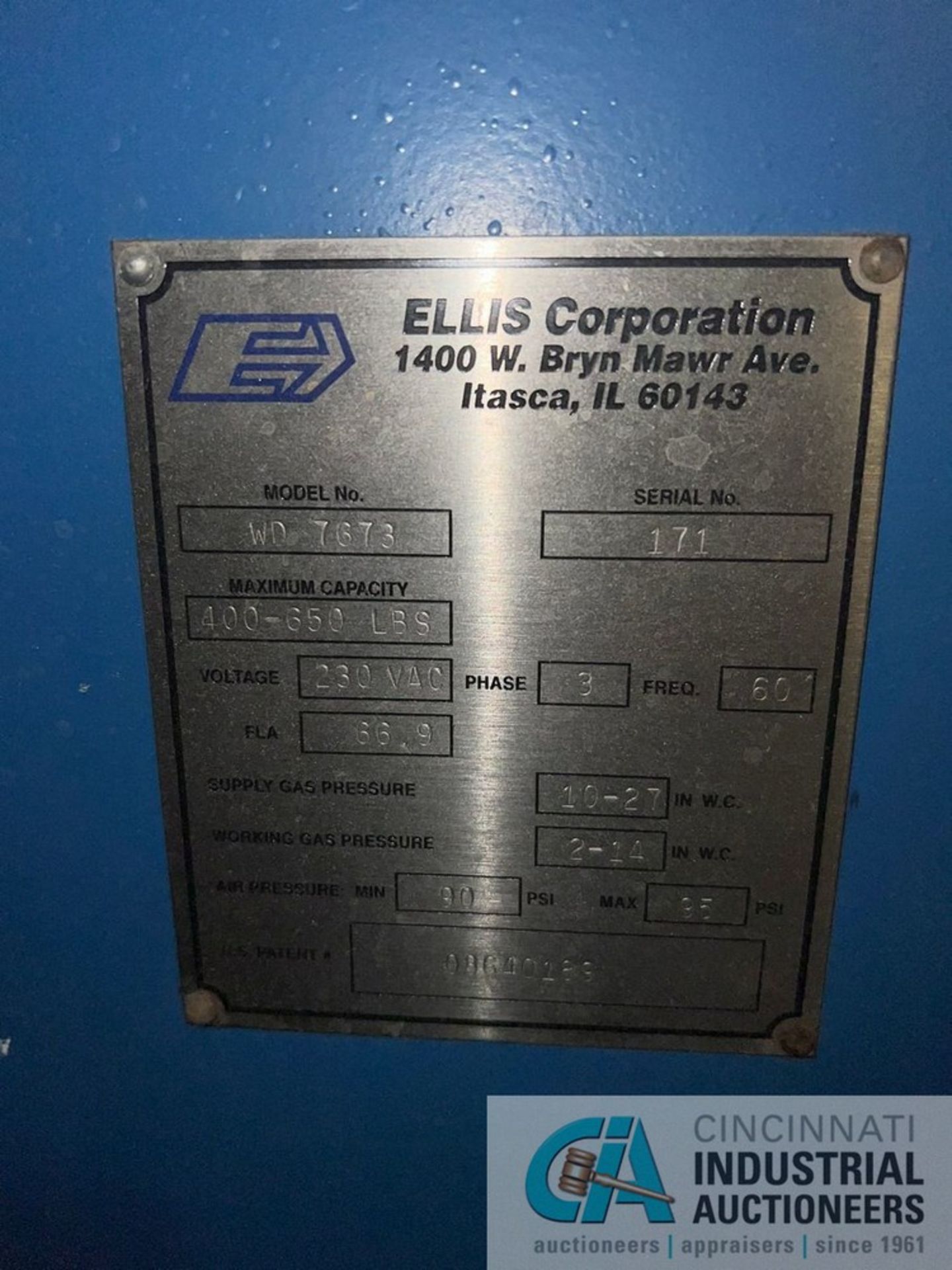 650 LB. ELLIS MODEL WD7673 NATURAL GAS FIRED BATCH DRYER; S/N 171, ASSET #5849, 230 VOLT, FRONT - Image 11 of 15