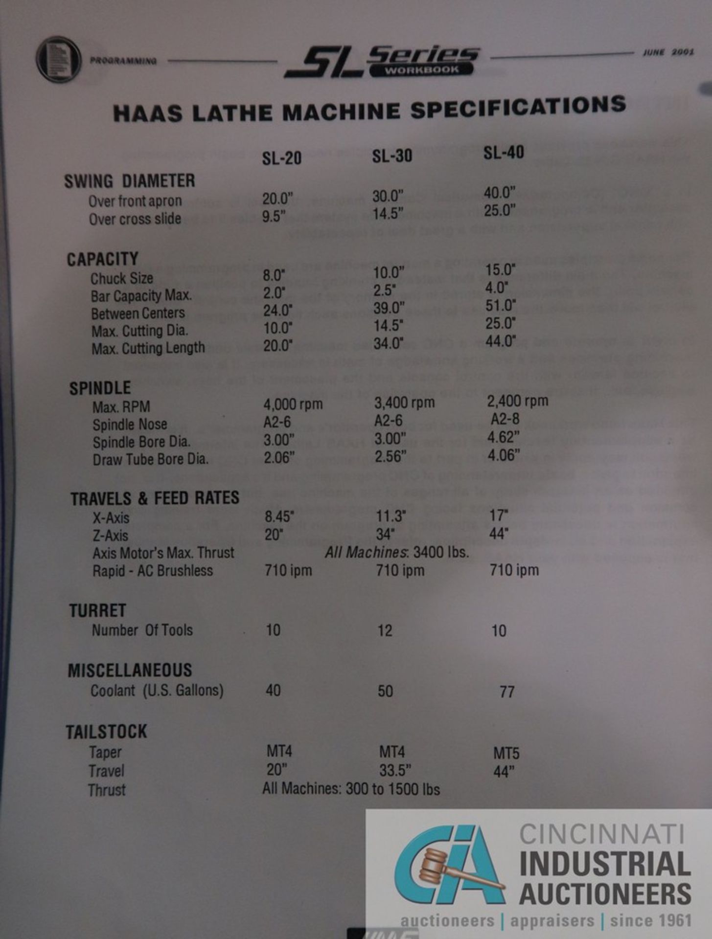 HAAS MODEL SL-30T CNC TURNING CENTER, S/N 64173, (NEW 6/2001), 10" THREE-JAW CHUCK, 12-POSITION - Image 17 of 20