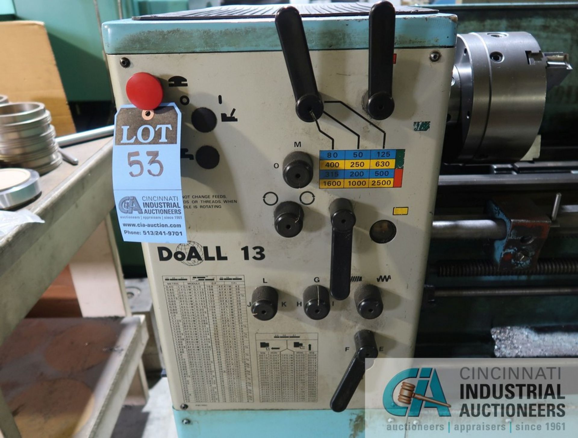 13" X 36" ROMI / DOALL 13" GEARED HEAD ENGINE LATHE, S/N 0257997-163 WITH 8" THREE-JAW CHUCK, 1 1/2" - Image 3 of 9