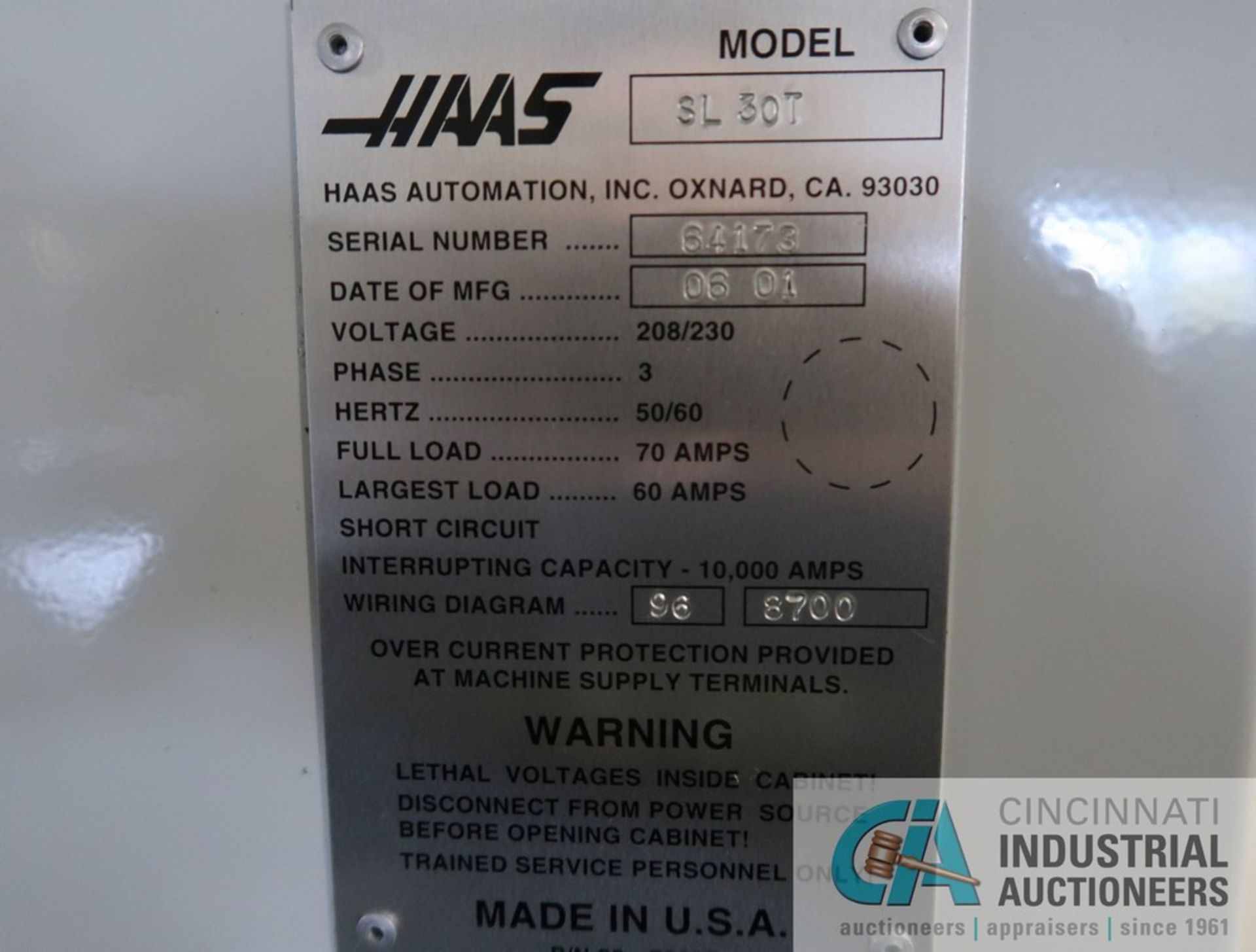 HAAS MODEL SL-30T CNC TURNING CENTER, S/N 64173, (NEW 6/2001), 10" THREE-JAW CHUCK, 12-POSITION - Image 16 of 20