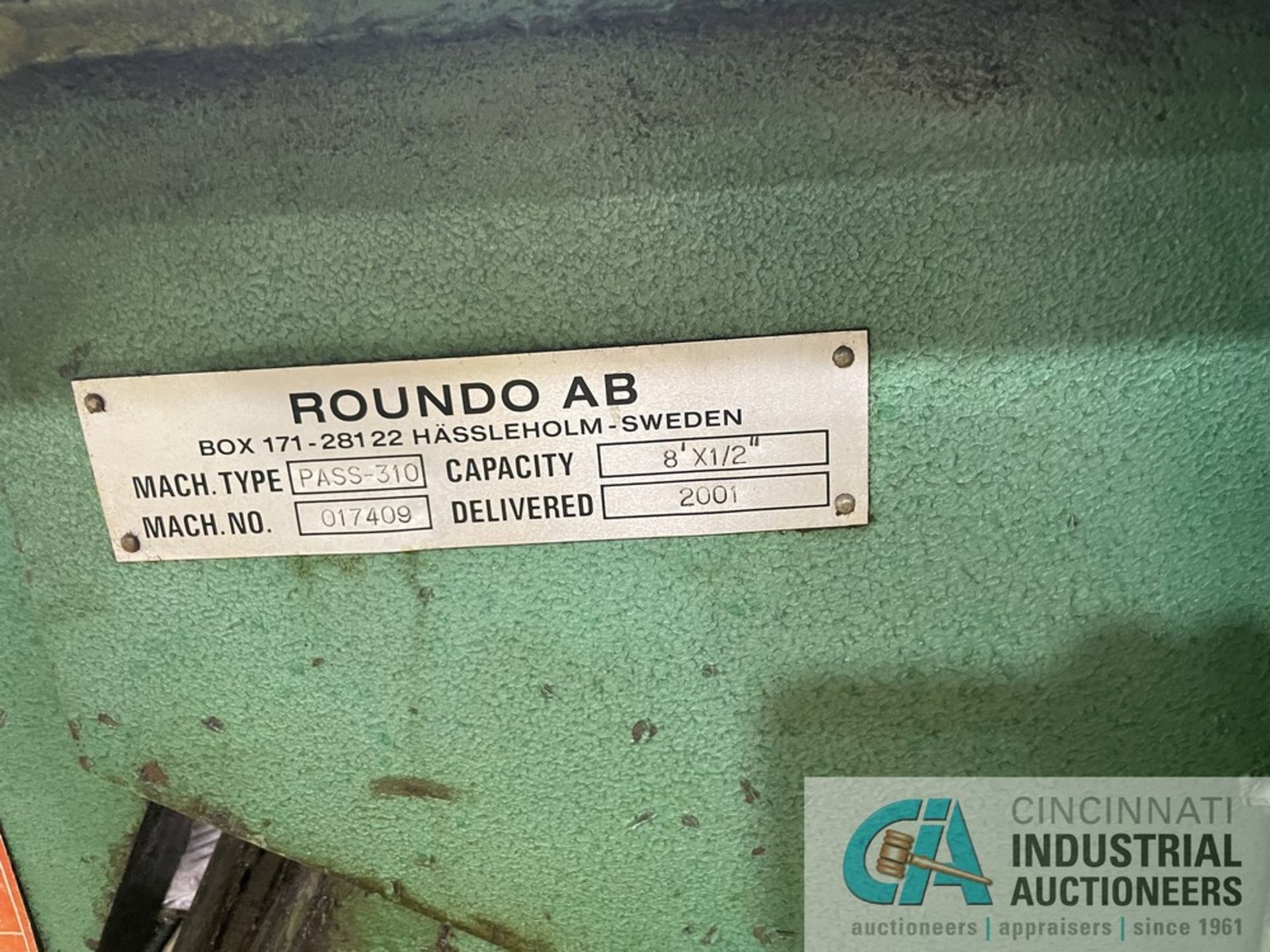 1/2" X 8' ROUNDO MODEL PASS-310 FOUR-ROLL CNC HYDRAULIC PLATE ROLL; S/N 017419, CAPEX CNC CONTROL, - Image 7 of 11