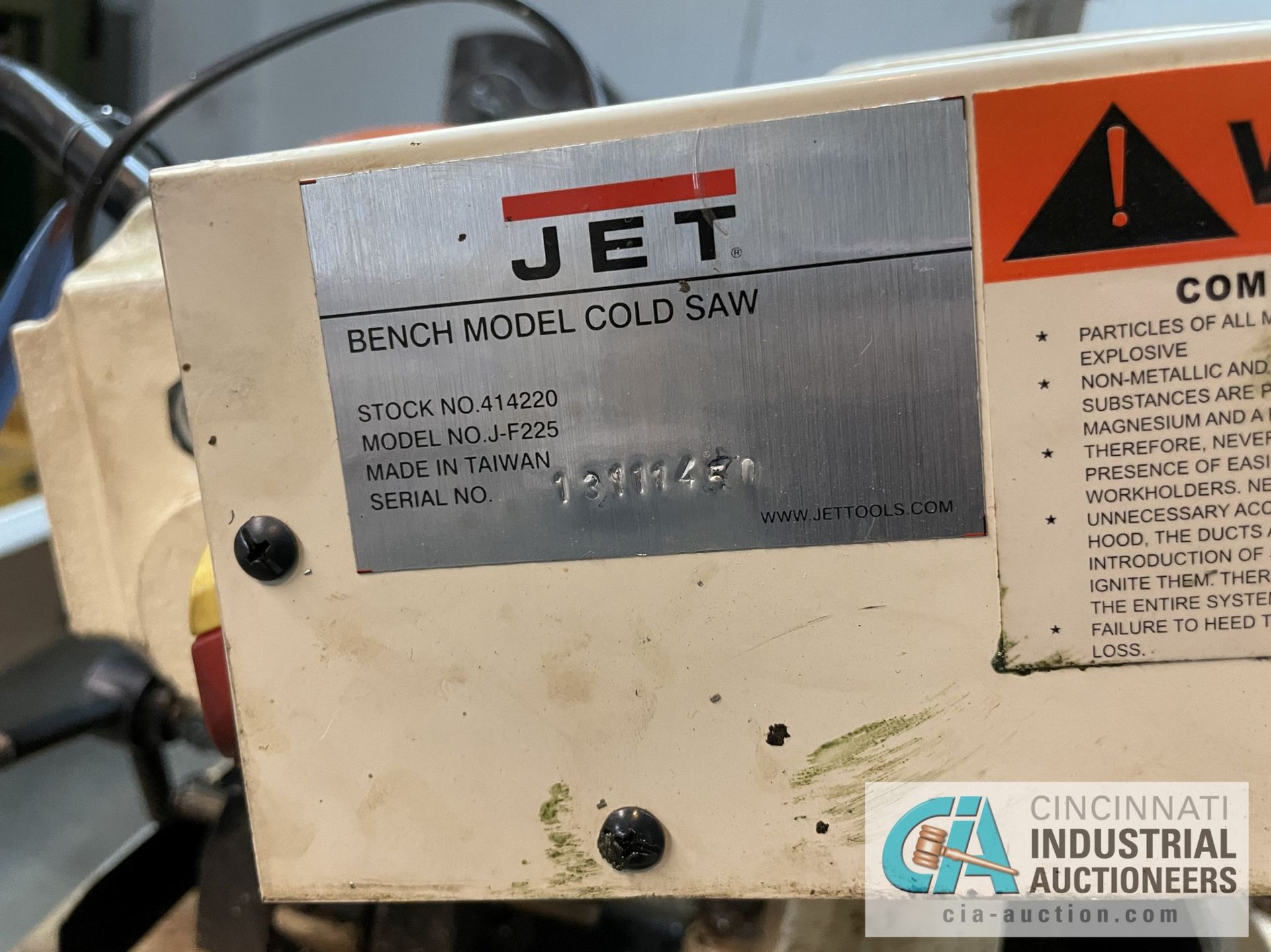 9" JET MODEL J-F225 BENCH TOP COLD SAW; S/N 13111451 - Image 4 of 7
