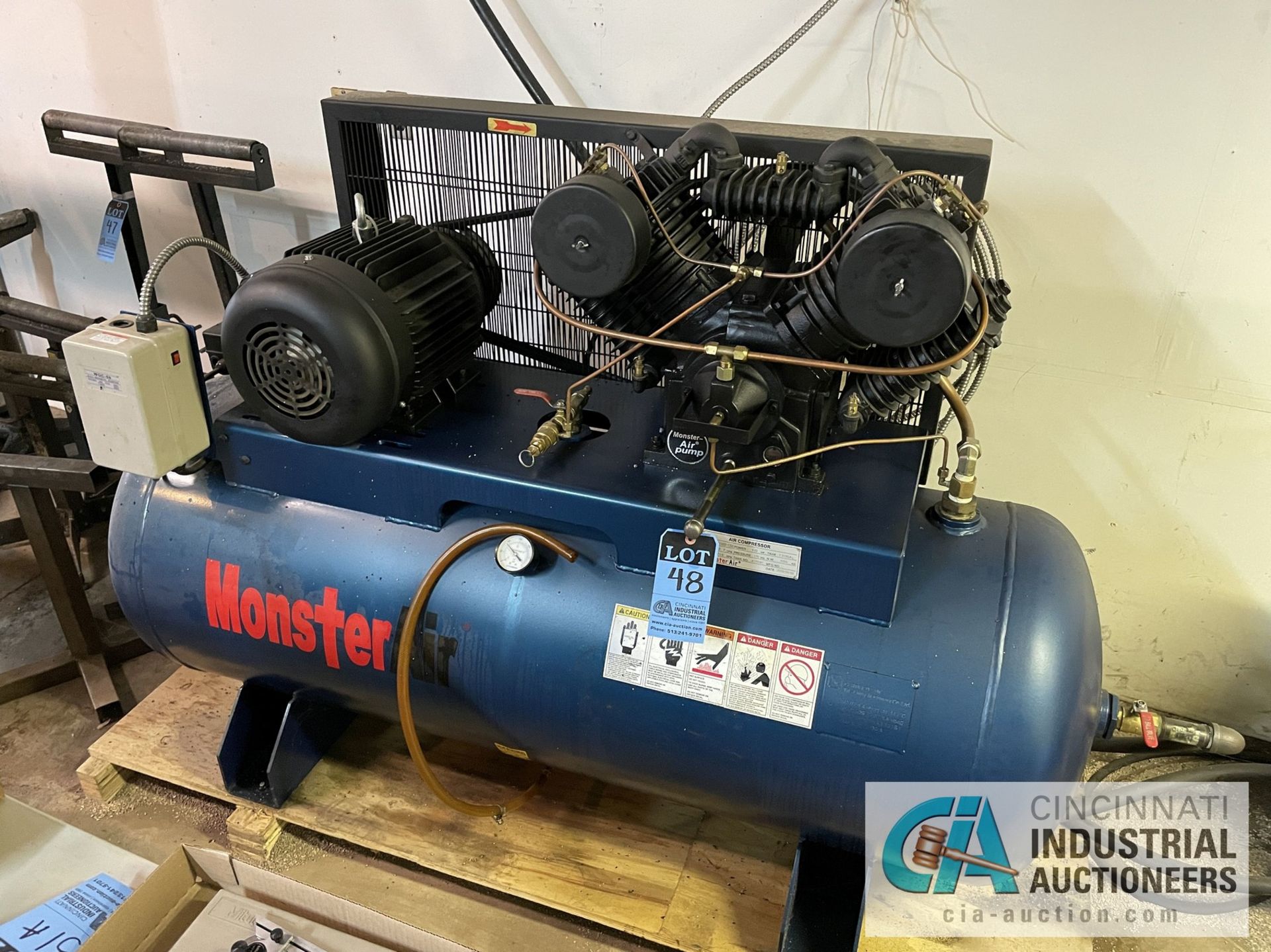 10 HP MONSTER AIR MODEL TB100U-120G HORIZONTAL TANK AIR COMPRESSOR; S/N A170181 (NEW 2018-4-8), 3-