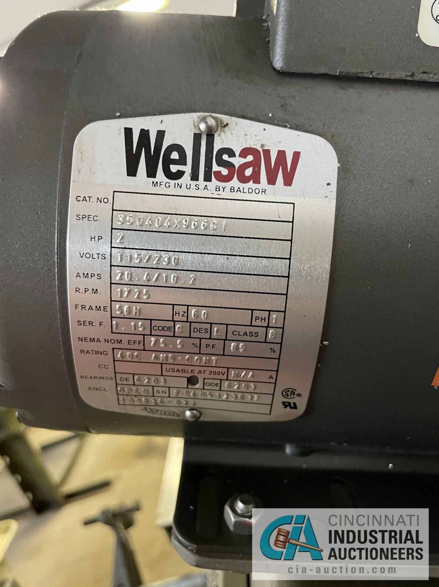 13" X 18" WELLSAW MODEL 1118 HORIZONTAL BAND SAW; S/N 3489, SINGLE PHASE, 115 VOLTS, 2 HP MOTOR - Image 9 of 12