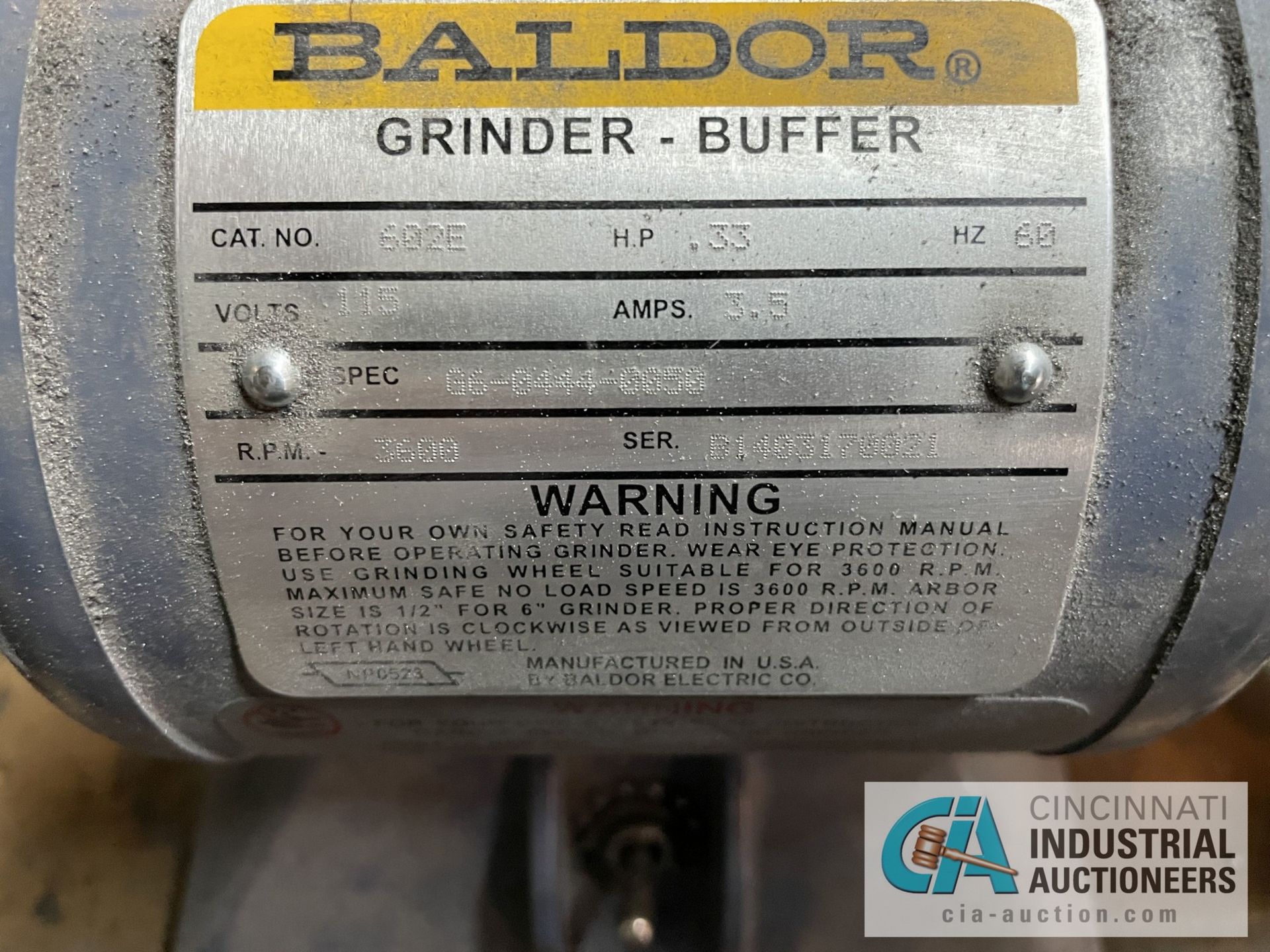 5" BALDOR CAT NO. 602E DOUBLE END BENCH GRINDER - Image 3 of 4