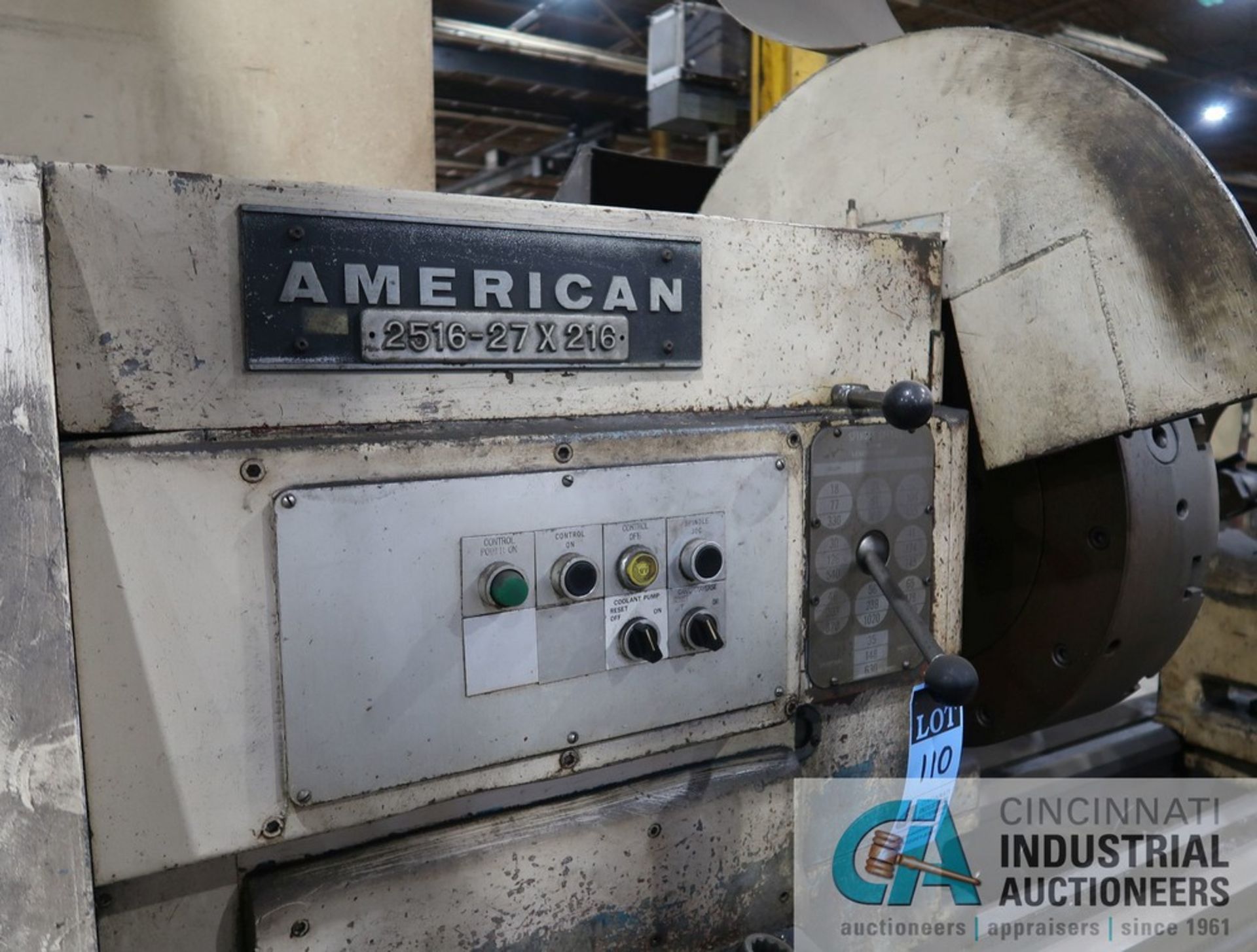 AMERICAN MODEL 2516-27X216 GEARED HEAD ENGINE LATHE; S/N 80122/77, 24" SIX-JAW CHUCK, (2) STEADY - Image 10 of 11