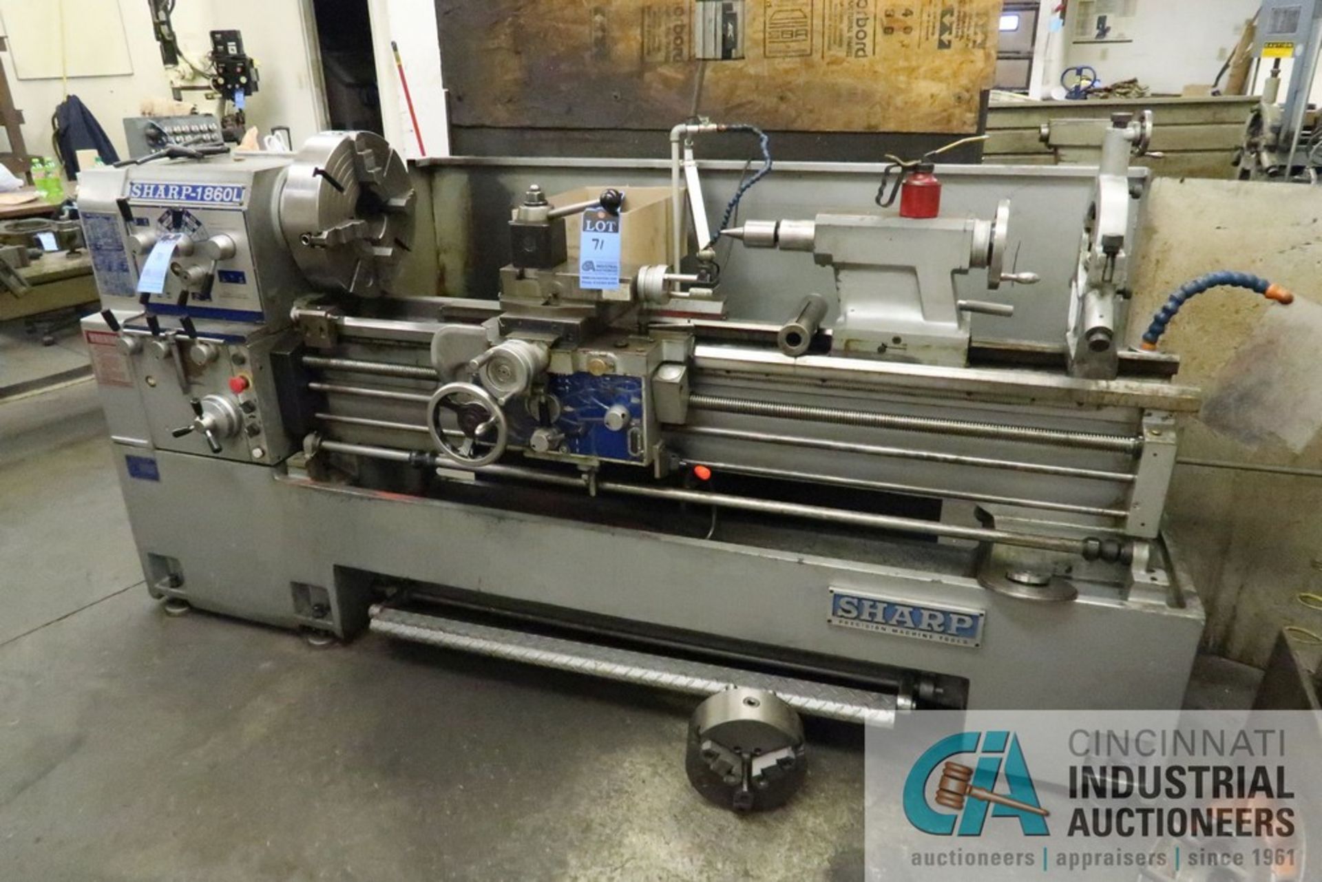 18" X 60" SHARP MODEL 1860L ENGINE LATHE; S/N 5011216, 3" SPINDLE HOLE, 15" 4-JAW CHUCK,