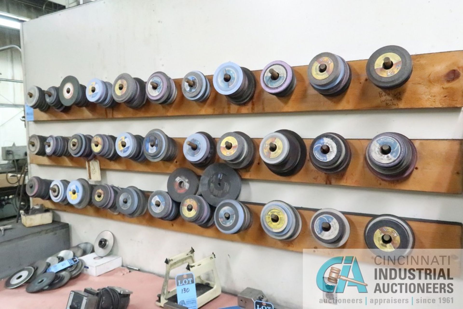 (LOT) MISCELLANEOUS GRINDING WHEELS ON WALL - Image 5 of 8