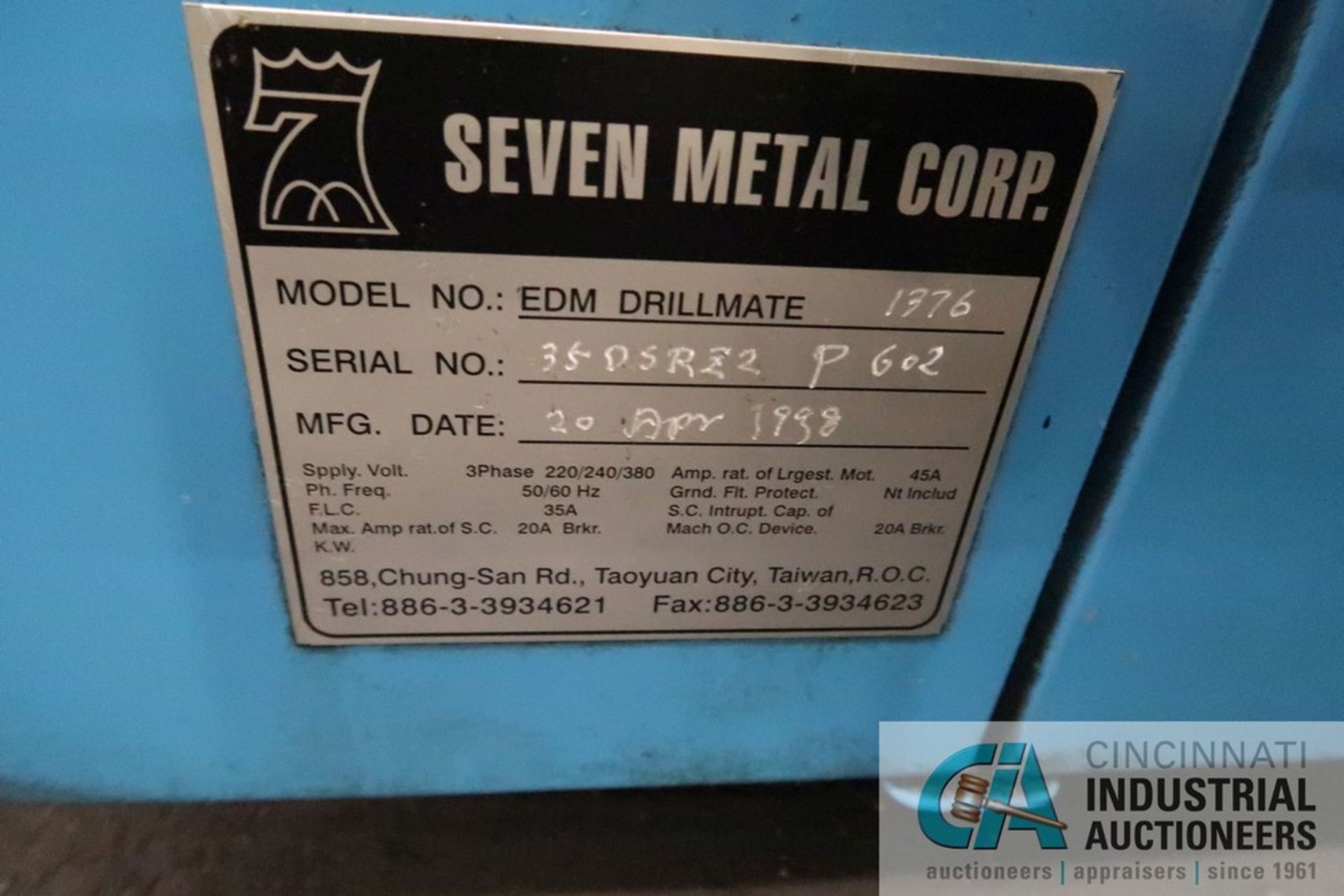 SEVEN METAL CORP EDM DRILLMATE MODEL 1376 EDM MACHINE; S/N 35-DSRZ2P602, 14" X 32" X 11" CHAMBER, - Image 4 of 7