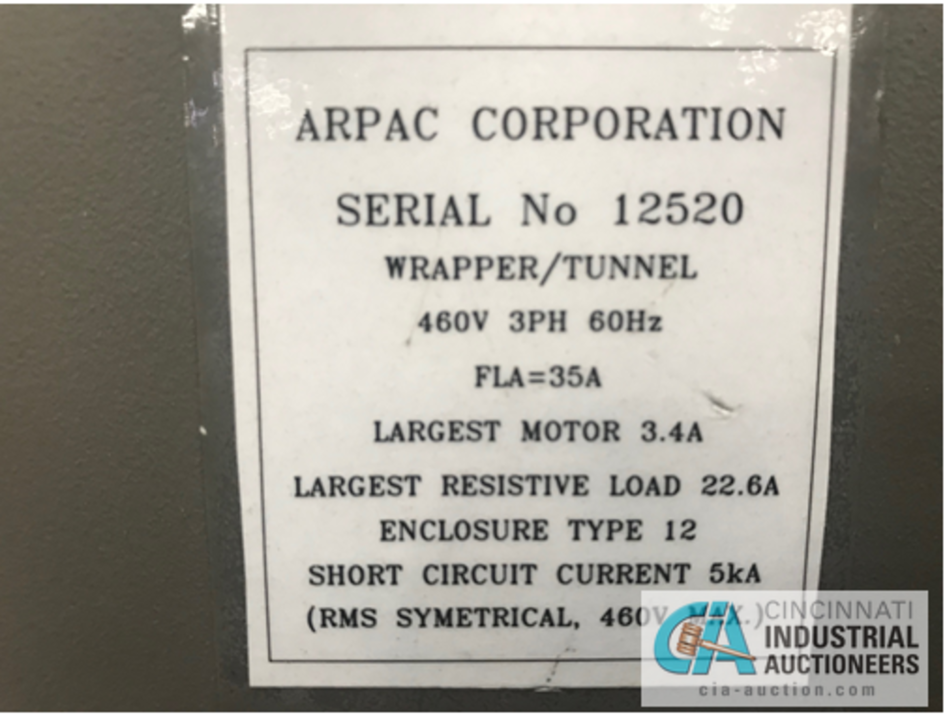 ARPAC MODEL 25TW-28 SHRINK WRAPPER / HEAT TUNNEL; S/N 12520, - Image 6 of 8