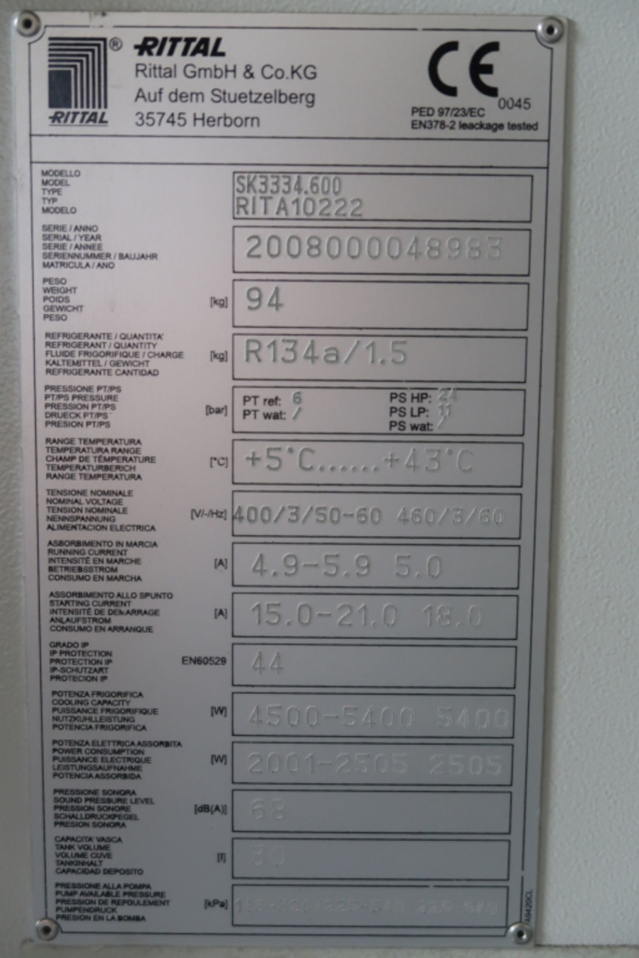 RITTAL TOPTHERM CHILLER MOD: SK 3334.600, SN: 48983 - Image 4 of 4