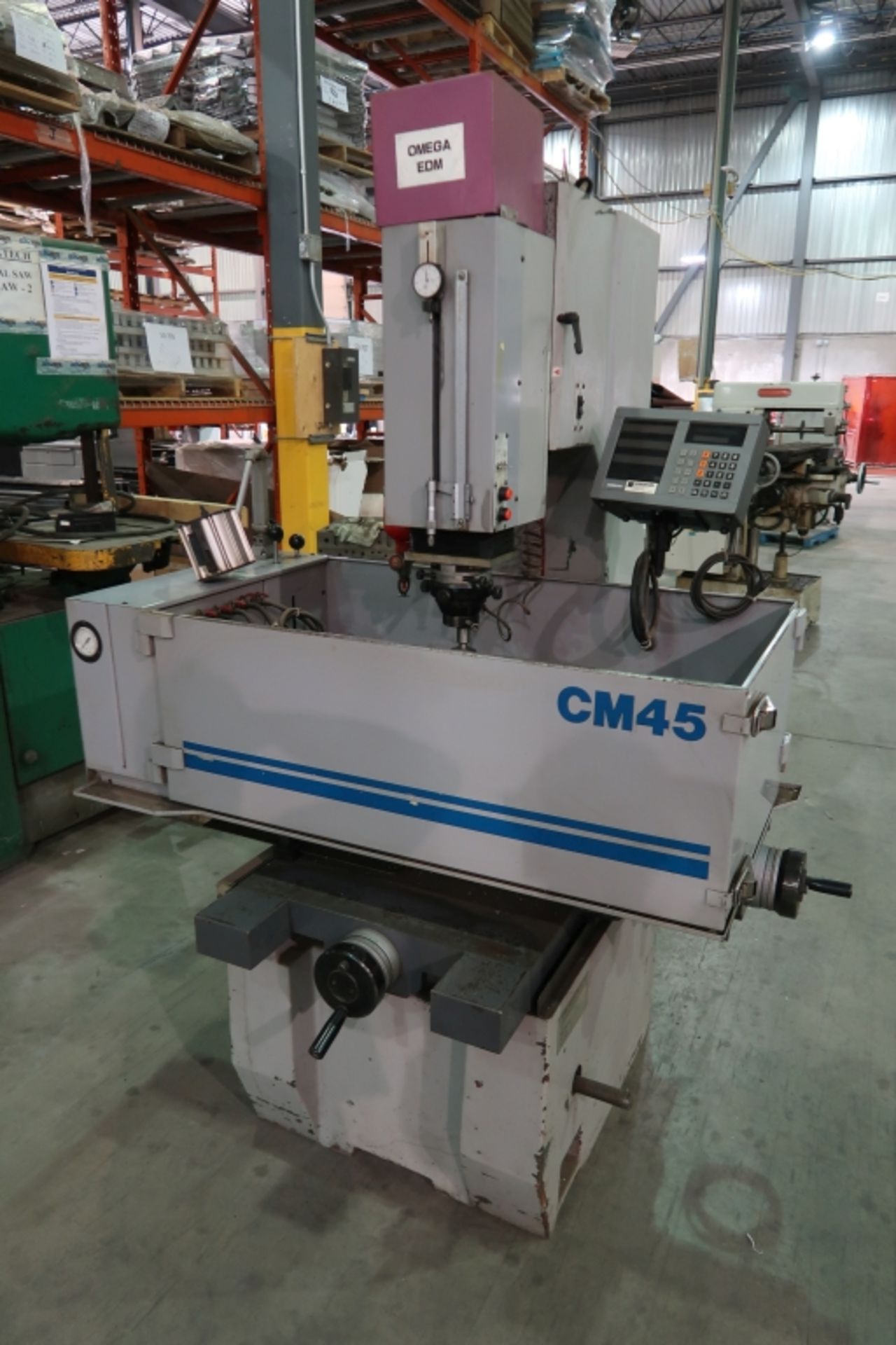 OMEGA PULSE SINKER TYPE EDM MACHINE MOD: CM45, 16''X27 1/2'' TABLE, HEIDENHEIN DRO, SN: 9070335,