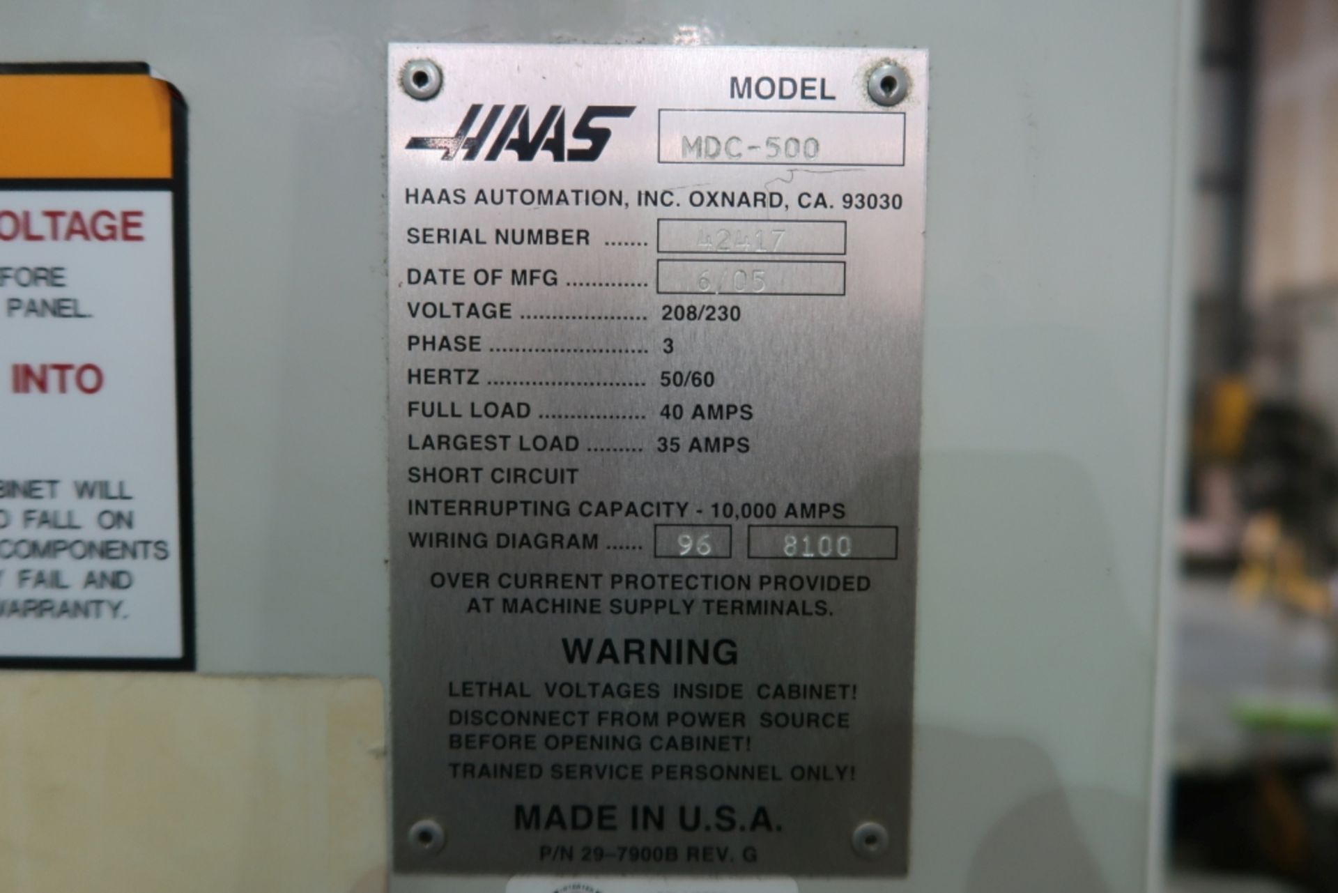 HAAS MDC-500 CNC MILL DRILL CENTER W/ROTARY PALLET CHANGER (2005), 20''X12.75'' TABLES, 10K RPM - Image 6 of 7