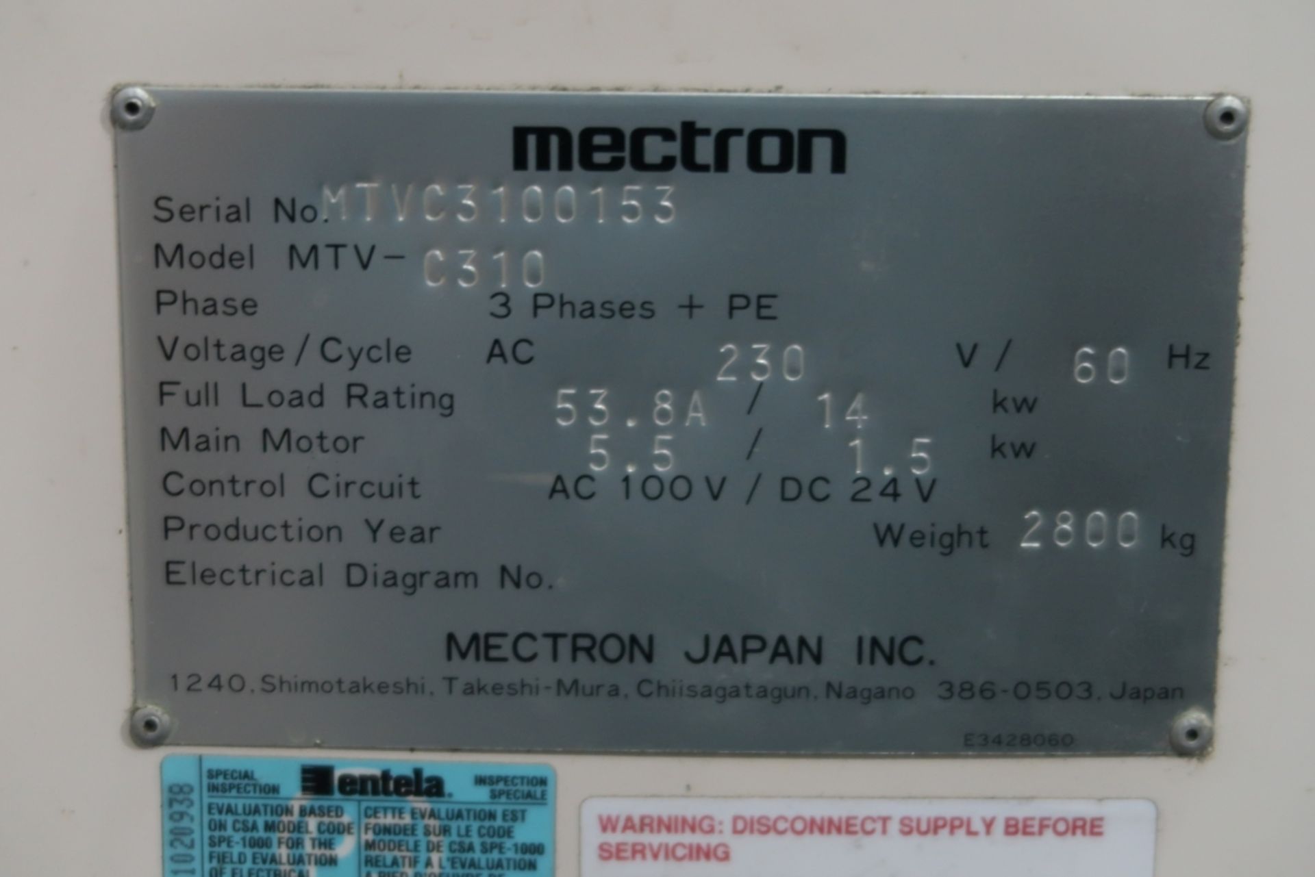 MIYANO MECTRON CNC DRILL & TAP MACHINE, MOD: MTV-C310, 13''X19'' DOUBLE PALLET, ATC 16, YASNAC - Image 8 of 9
