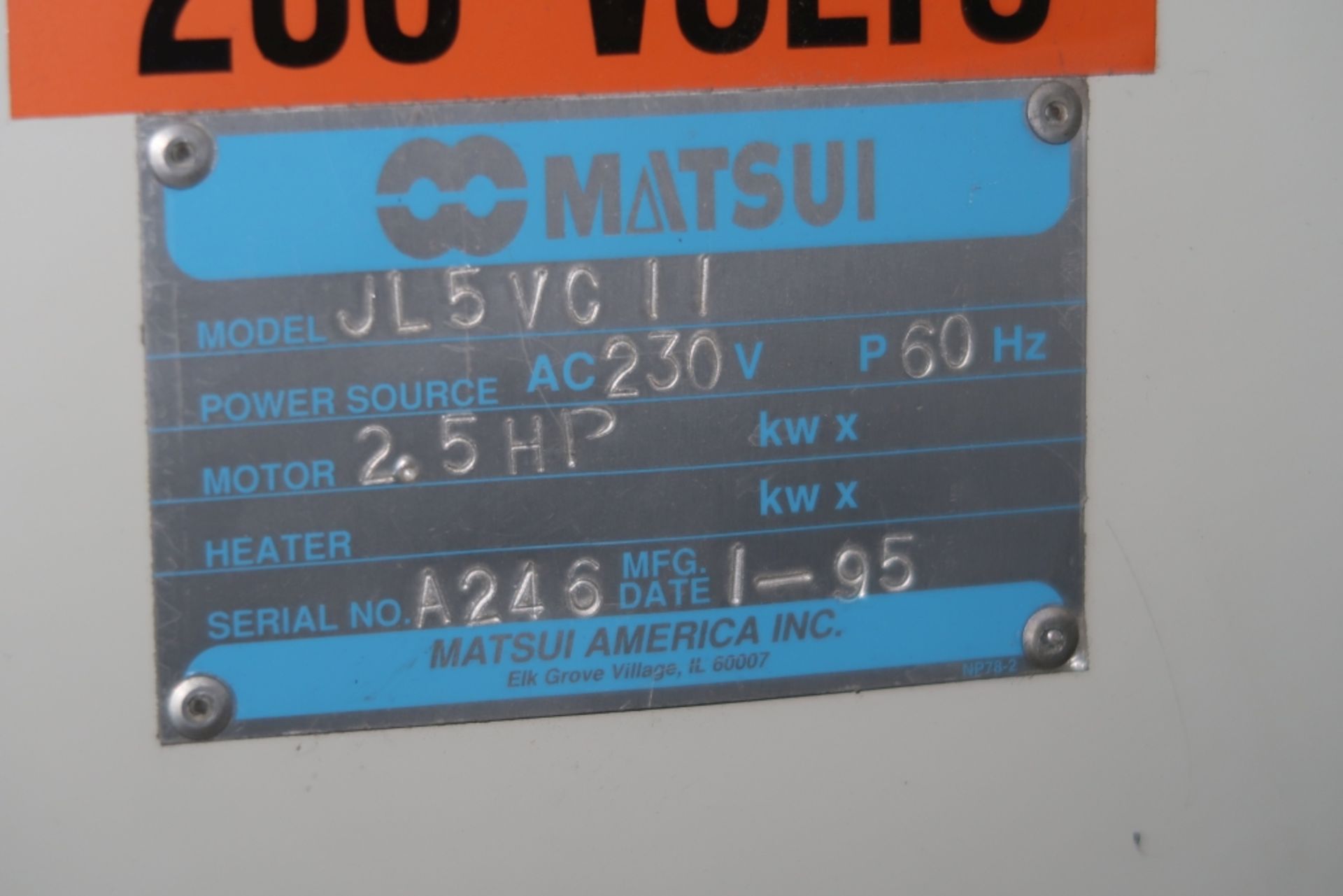 MATSUI VACCUM JET LOADER MOD: JL5VCII, 2.5HP, 230V 3PH, SN: A246 - Image 3 of 3