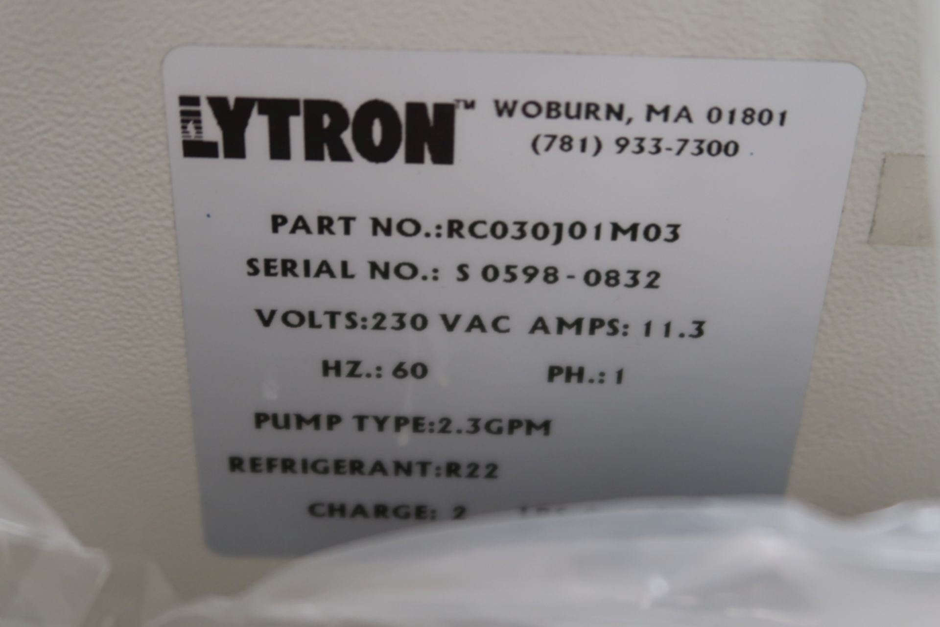 LYTRON 11800 BTU RECIRCULATING CHILLER MOD: RC030J01M03 - Image 3 of 3