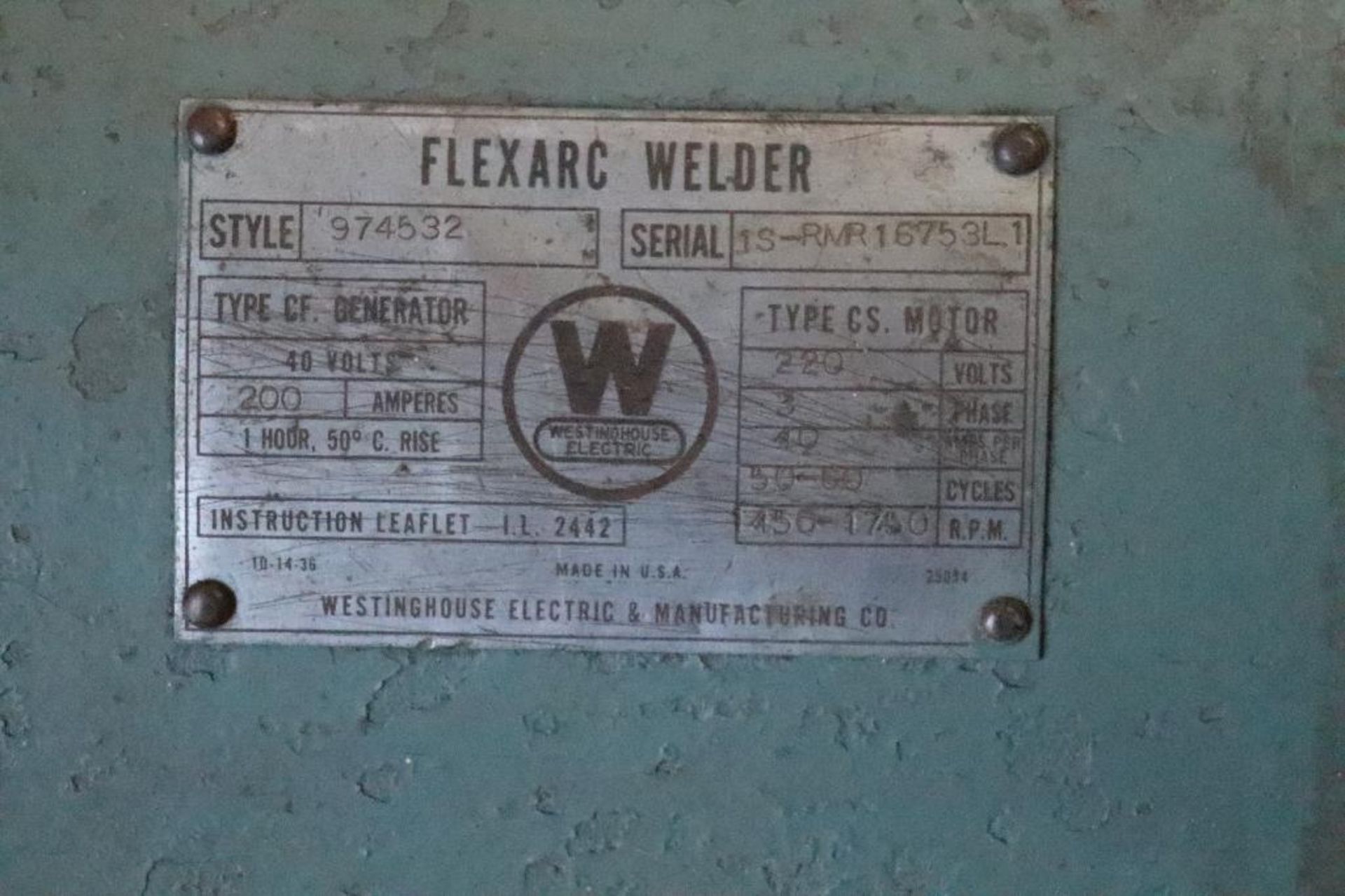 Westinghouse Flexarc 200 amp torpedo welder - Image 3 of 10