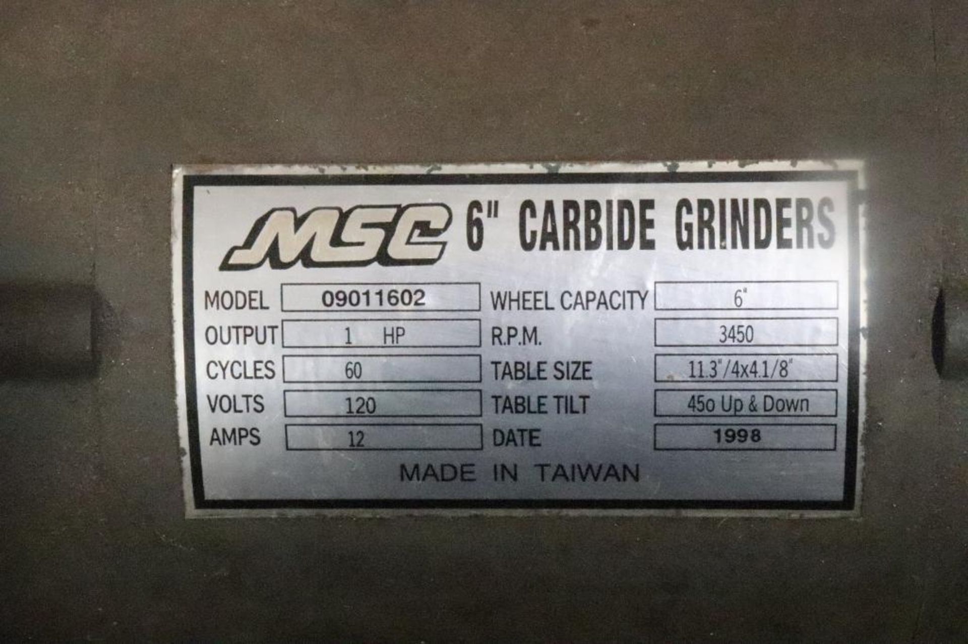 MSC 1hp/1ph 6" carbide grinder - Image 3 of 4