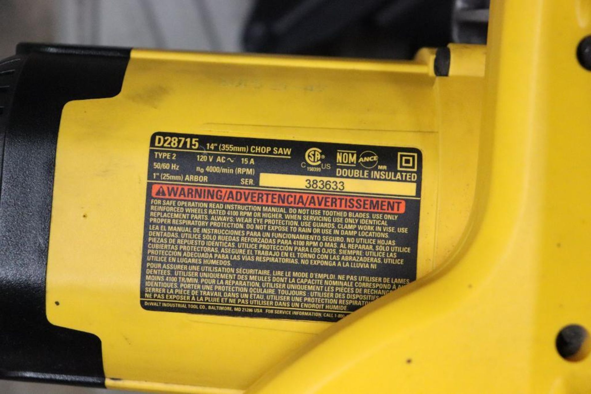 DeWalt D28715 14" abrasive chop saw - Image 4 of 5