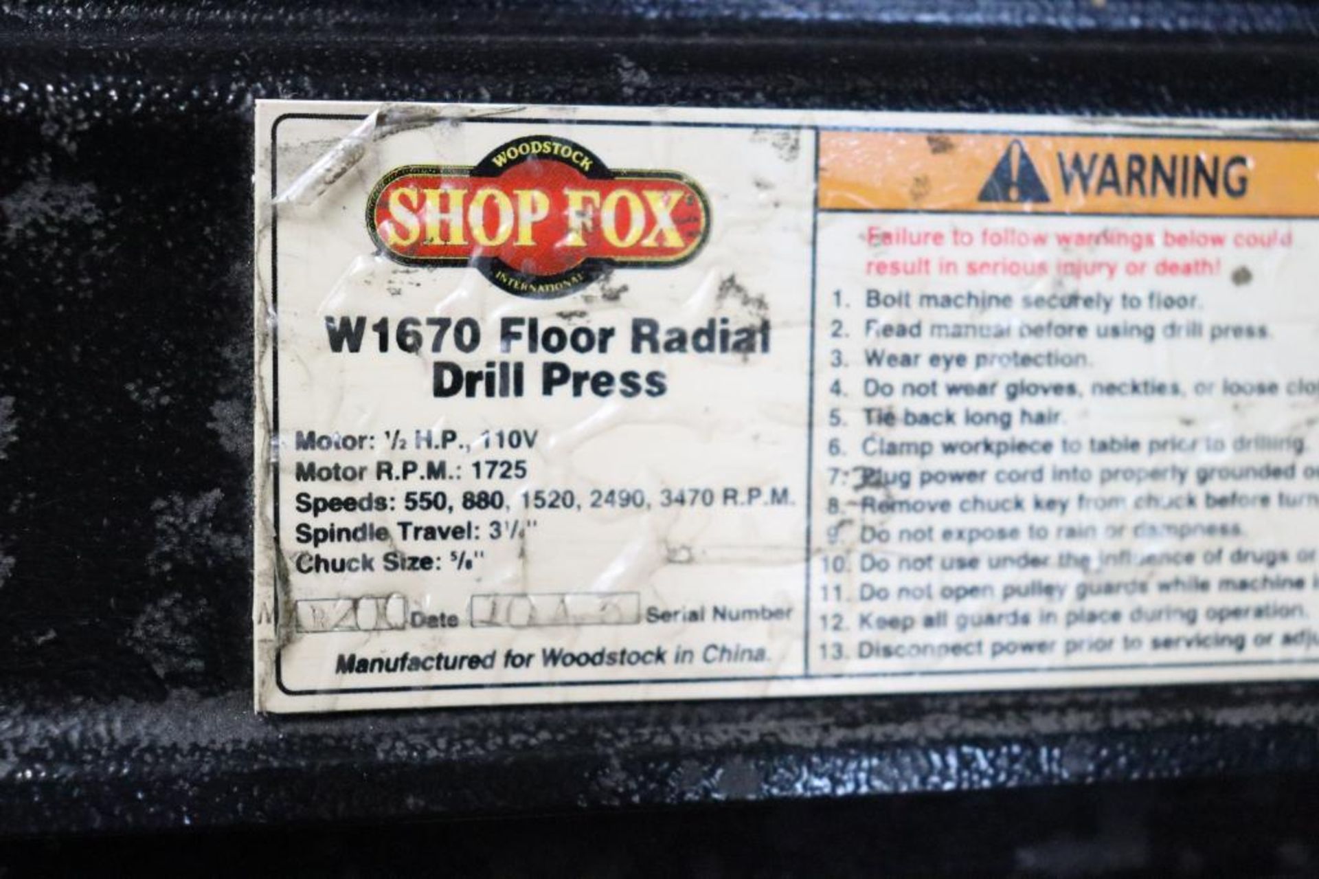 Shop Fox W1670 radial drill press - Image 7 of 7