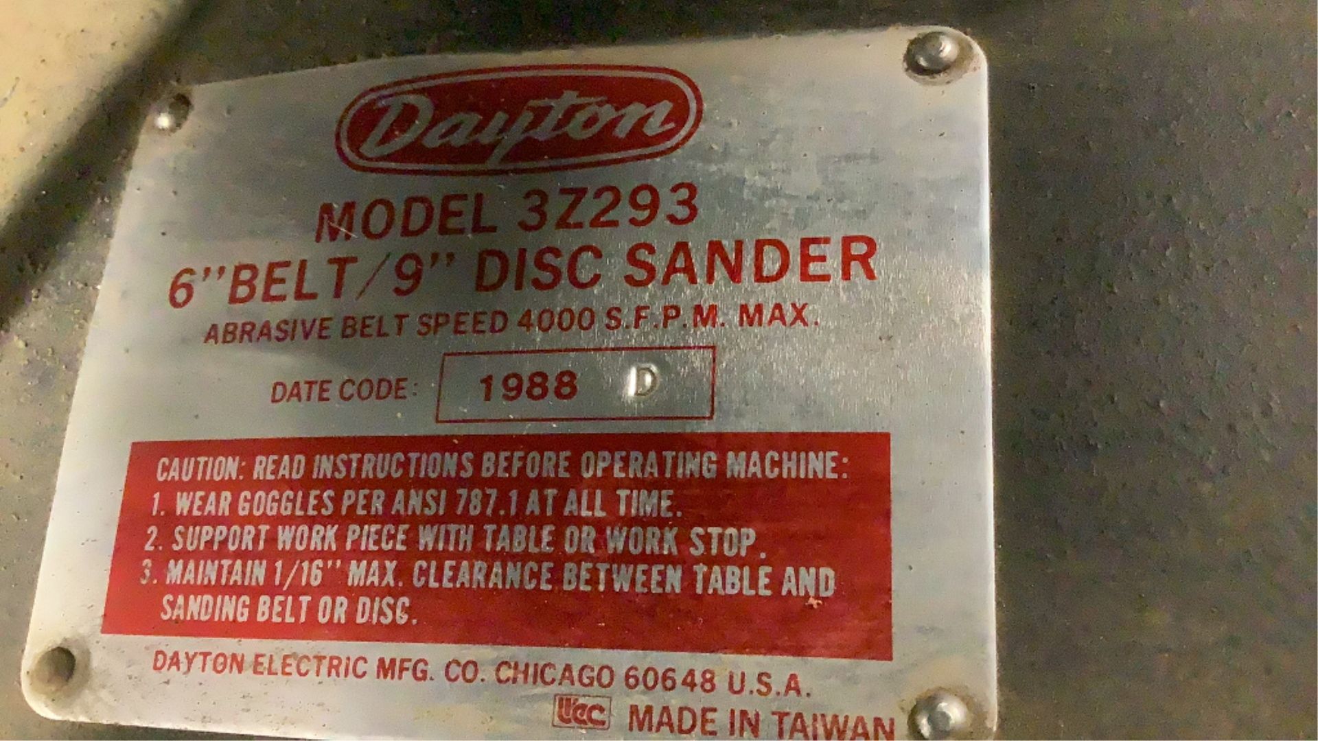 Dayton Belt & Disc Sander 3Z293 - Image 7 of 8