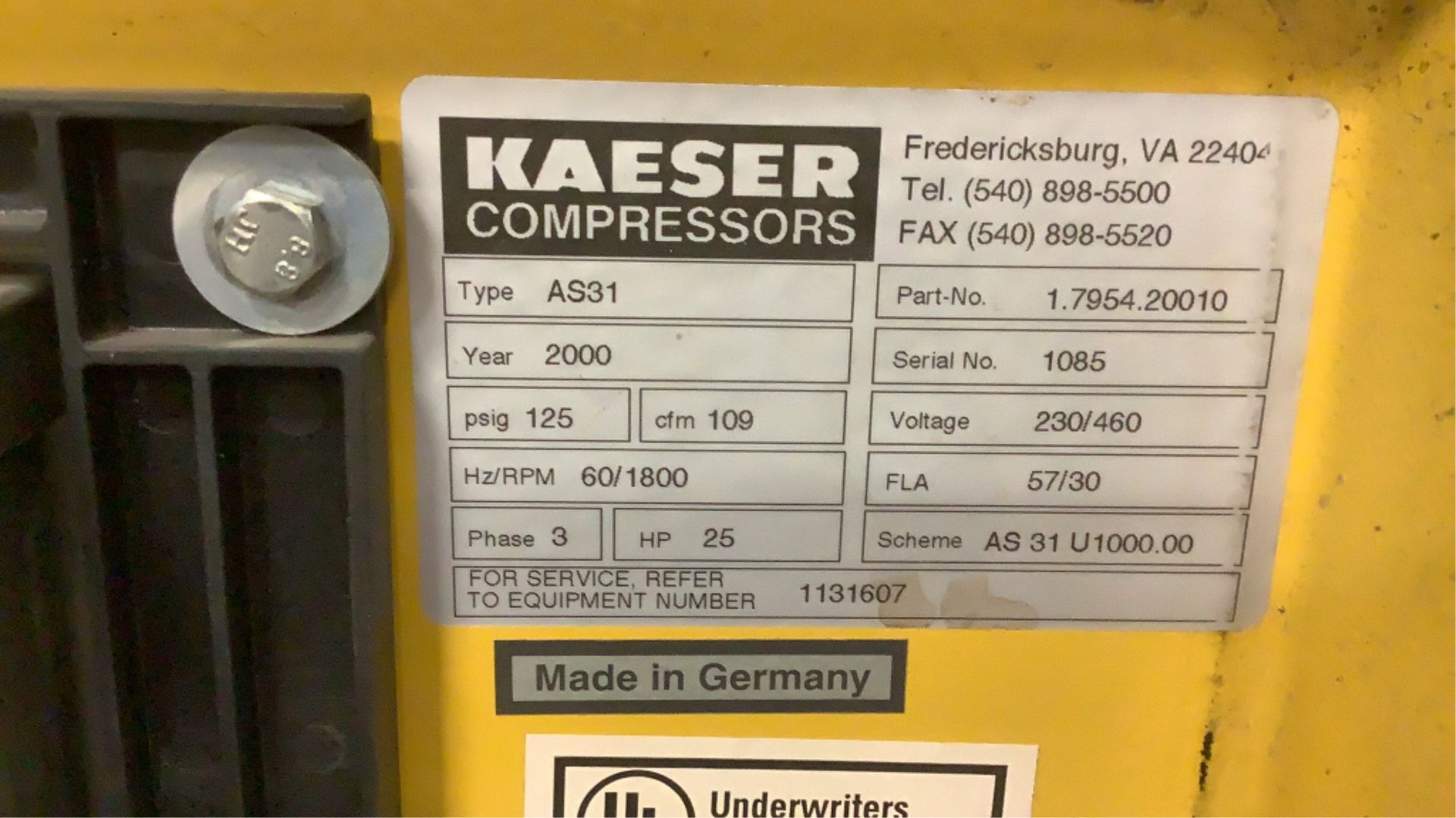 2000 Kaeser Air Compressor AS31 - Image 10 of 10