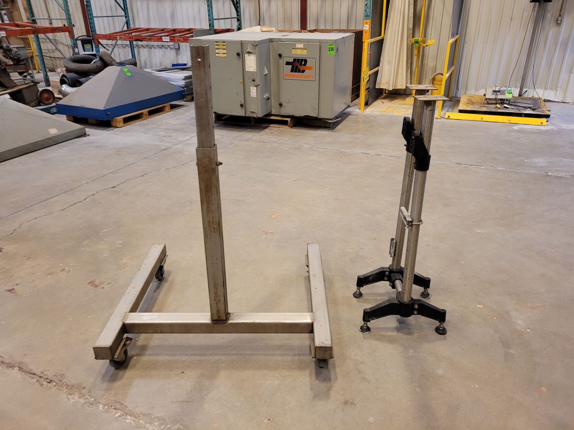 (1) Adjustable mobile stainless steel frame stand, (1) 2-piece adjustable equipment base