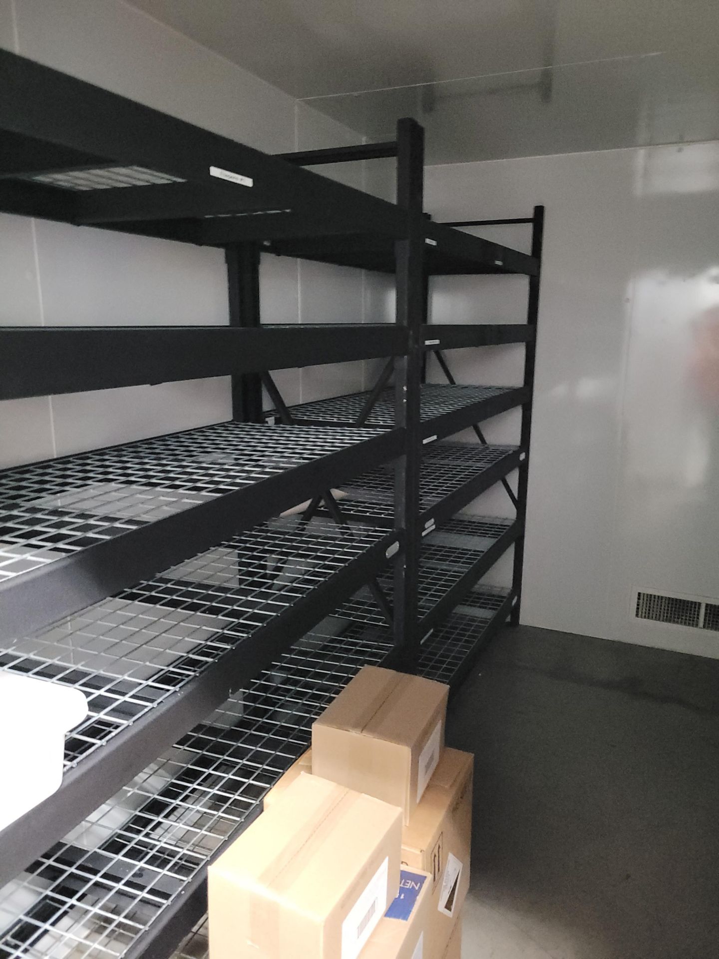 Lot of (4) sections of metal racking with grill shelves, (6) uprights, (24) beams, (24) grill shelve - Image 3 of 3