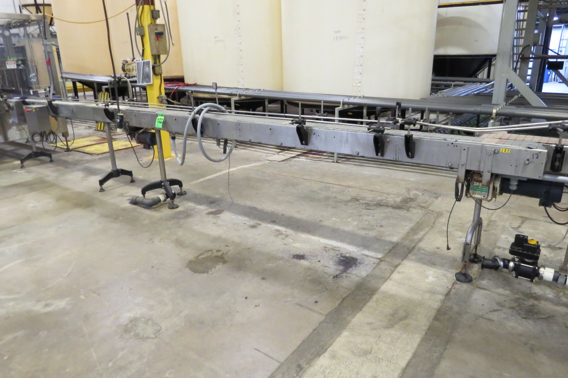 (2) Sections of Motorized Bottling Conveyors, adjustable height 12' x 6" and 8' x 6"