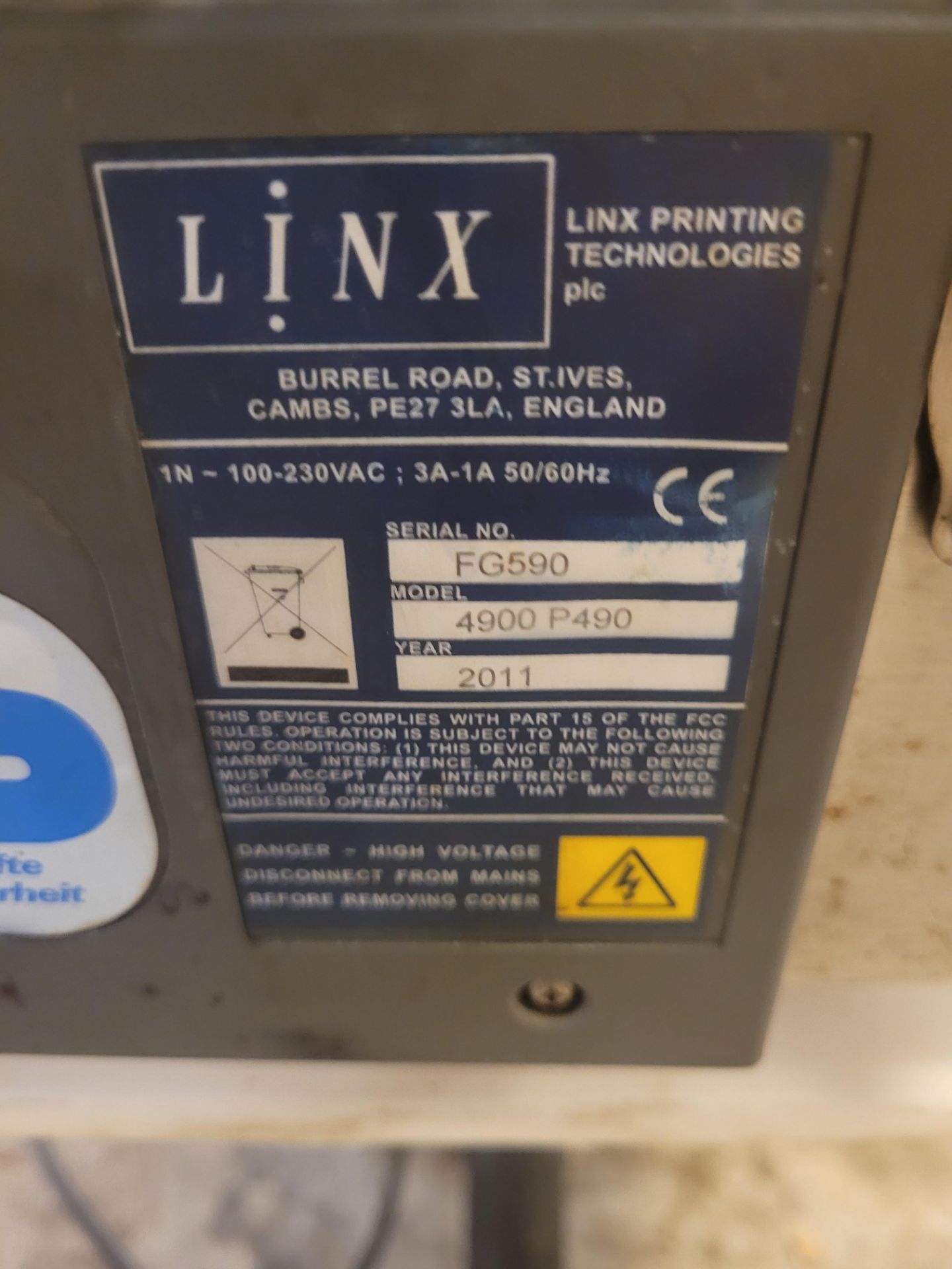 2011 LINX Ink Jet Printer mod. 4900 P490, ser. FG590 with LINX Printhead on adjustable stand - Parts - Image 3 of 7