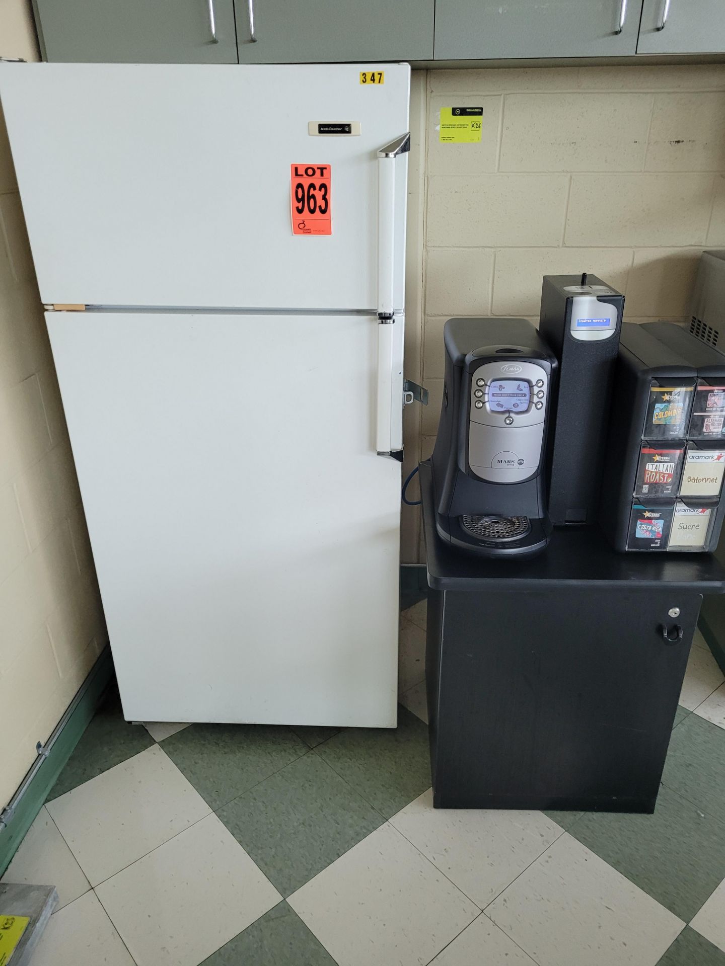 Lot of kitchen appliances Fridge, (7) microwaves, (2) toasters, toaster oven, water cooler