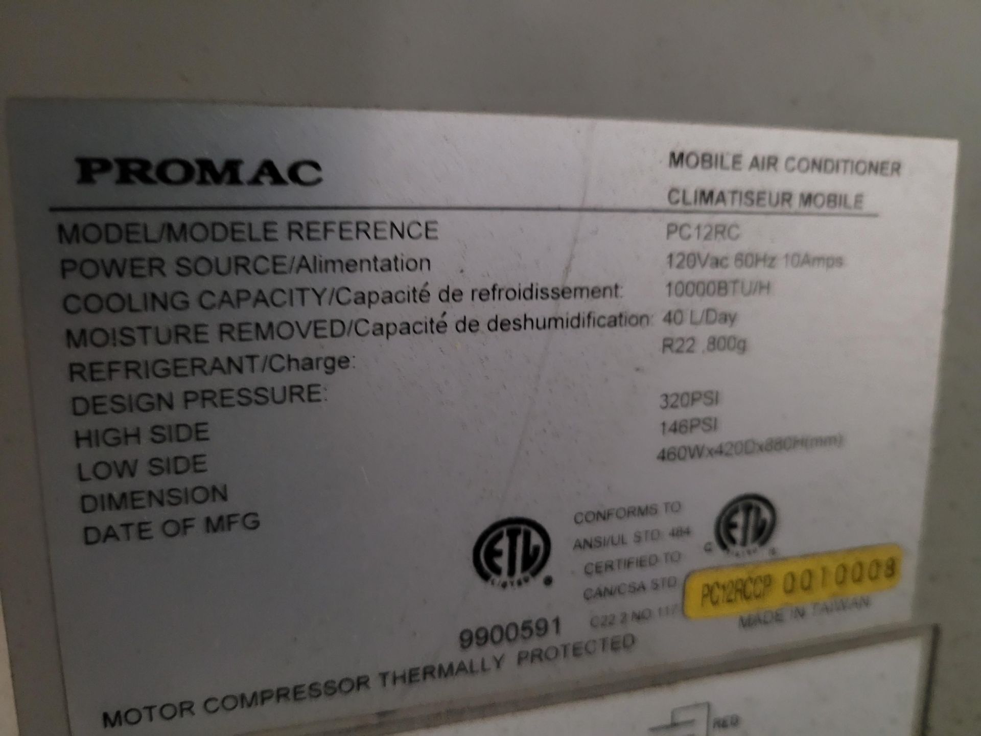 PROMAC mod. PC12RC 10000 BTU mobile air conditioner - Image 2 of 2