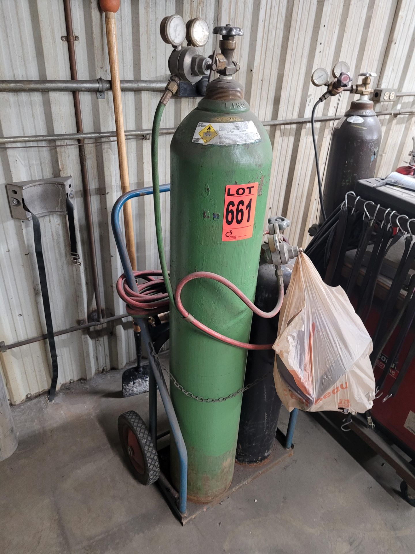 Welding cart with tanks, gauges, torch and hoses