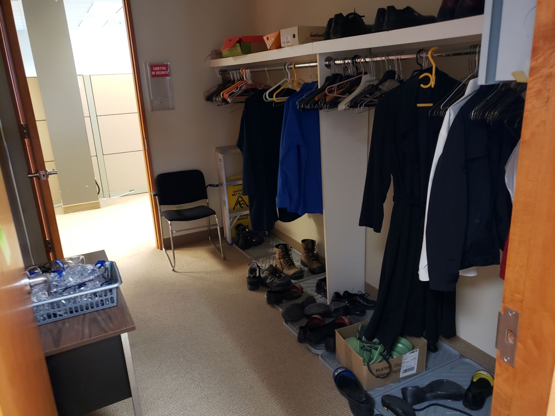 Contents of Room (no structures) and cases of clothing, uniforms, shoes, hangars, chair, desk, mats