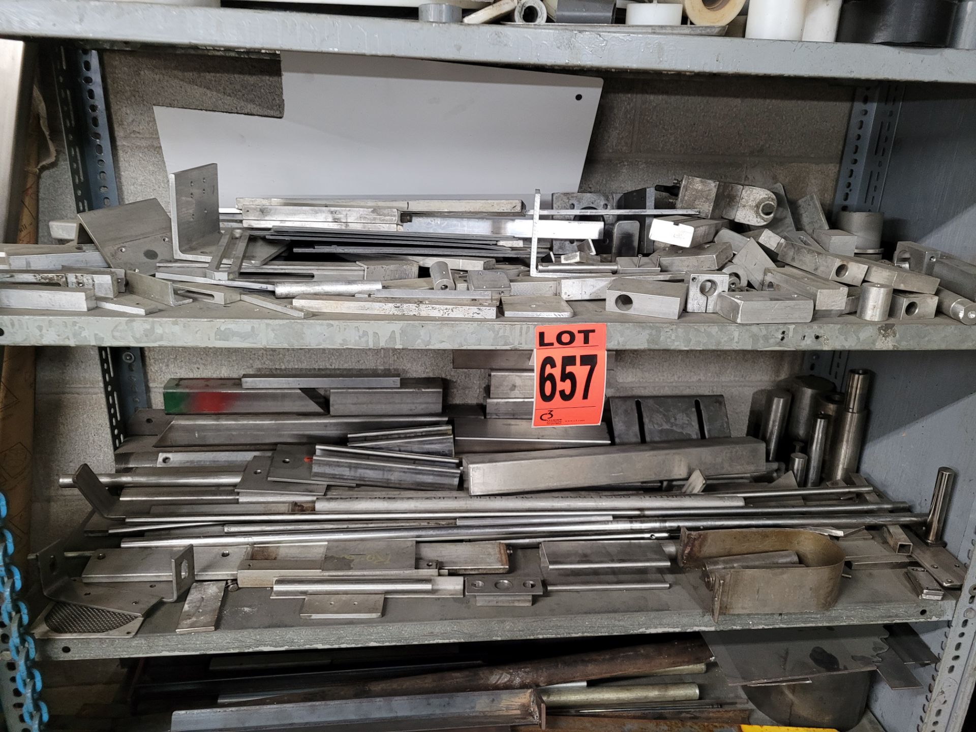 Lot of metal shelving and contents of aluminum, stainless steel, parts, chains - Image 3 of 5