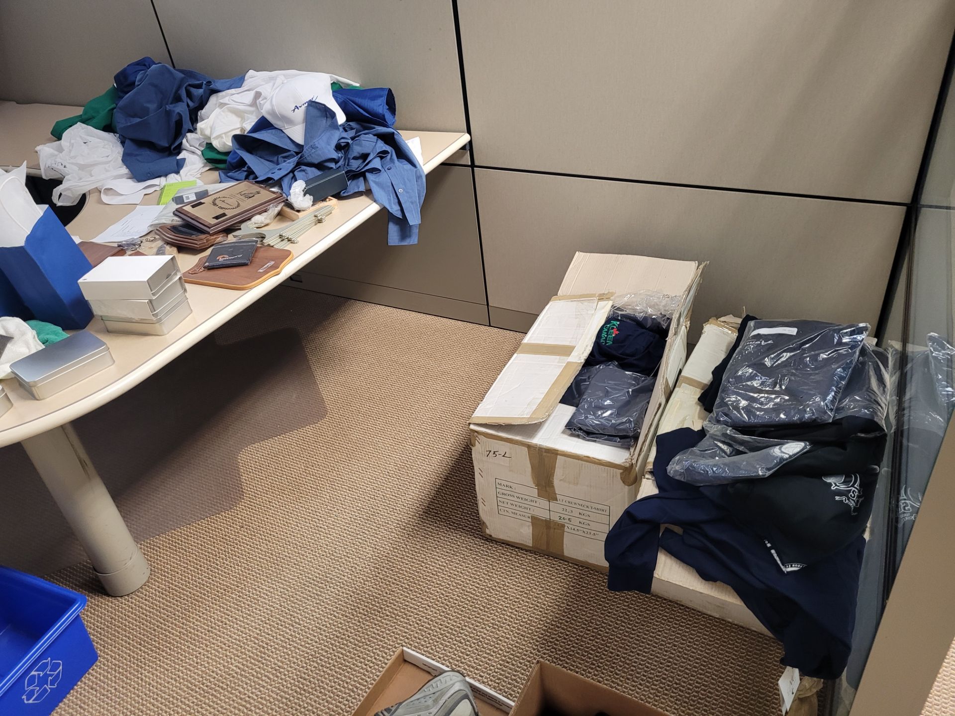 Contents of Room (no structures) and cases of clothing, uniforms, shoes, hangars, chair, desk, mats - Image 3 of 4