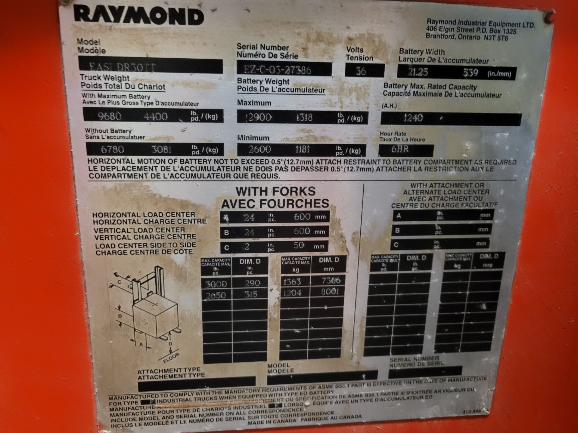 RAYMOND mod. EASI DR30TT Double Deep Reach electric forklift 35' lift height, 3000lb cap., ser. EZ-C - Image 2 of 5