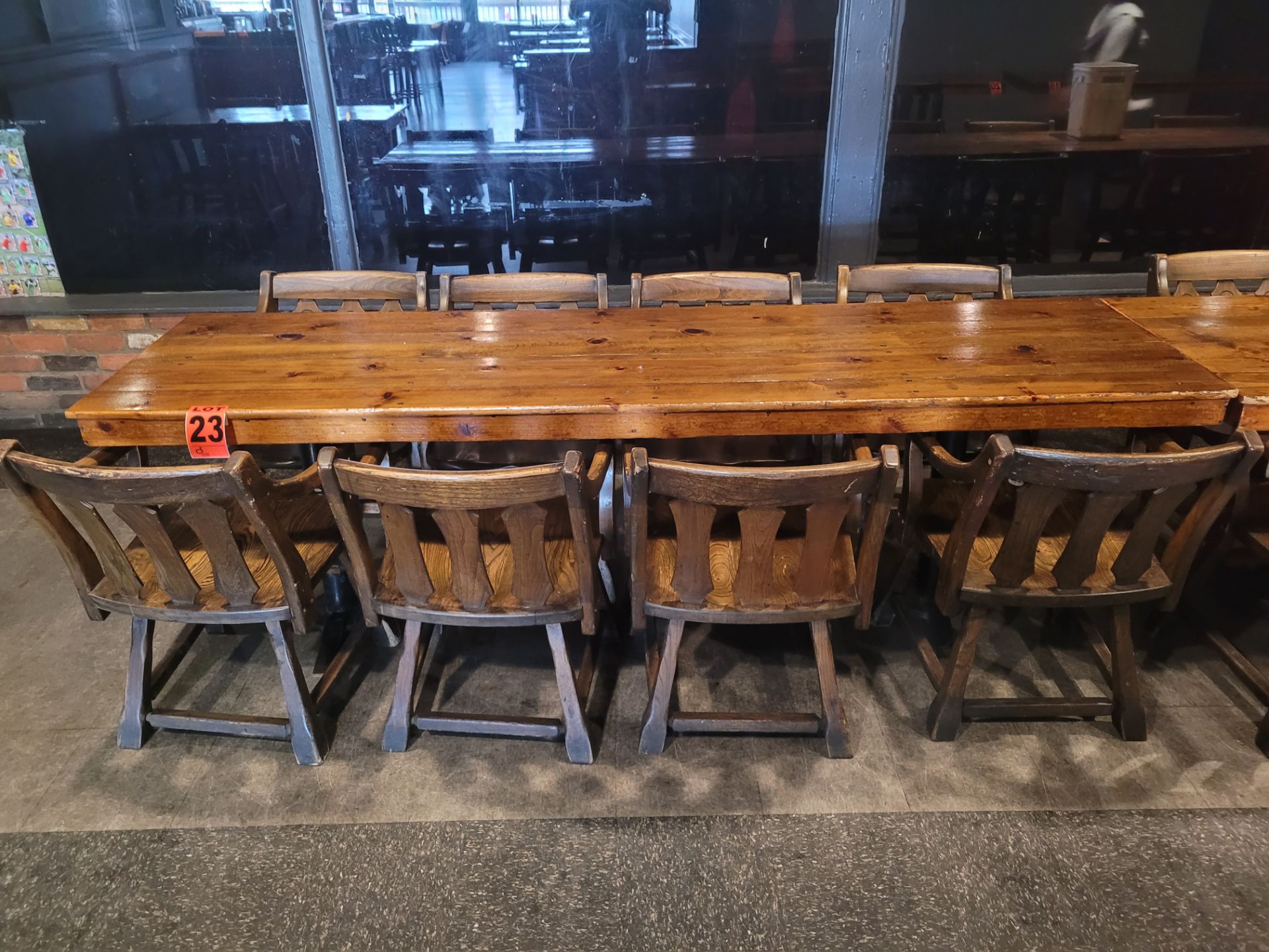 8-Seat varnished hardwood dining table and (6) pub-style wooden chairs - Image 2 of 9