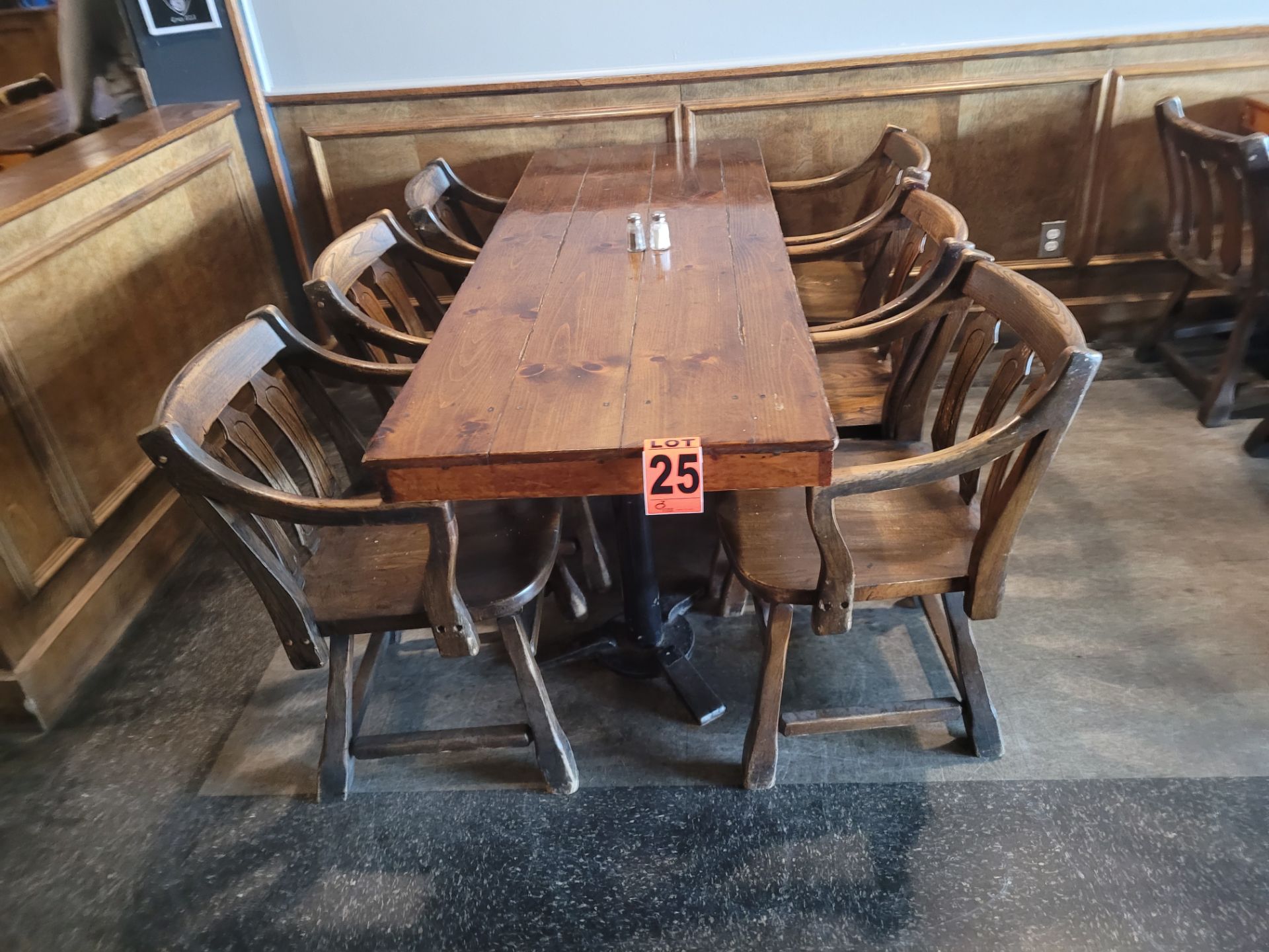 6-Seat varnished hardwood dining table and (6) pub-style wooden chairs - Image 2 of 3