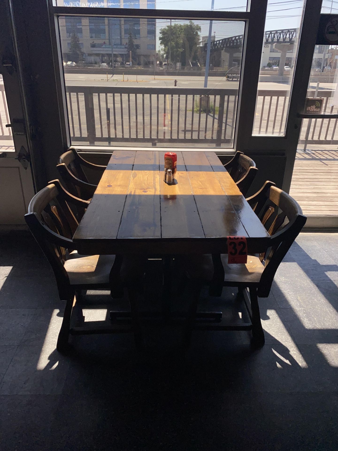 4-Seat varnished hardwood dining table and (4) pub-style wooden chairs - Image 2 of 2