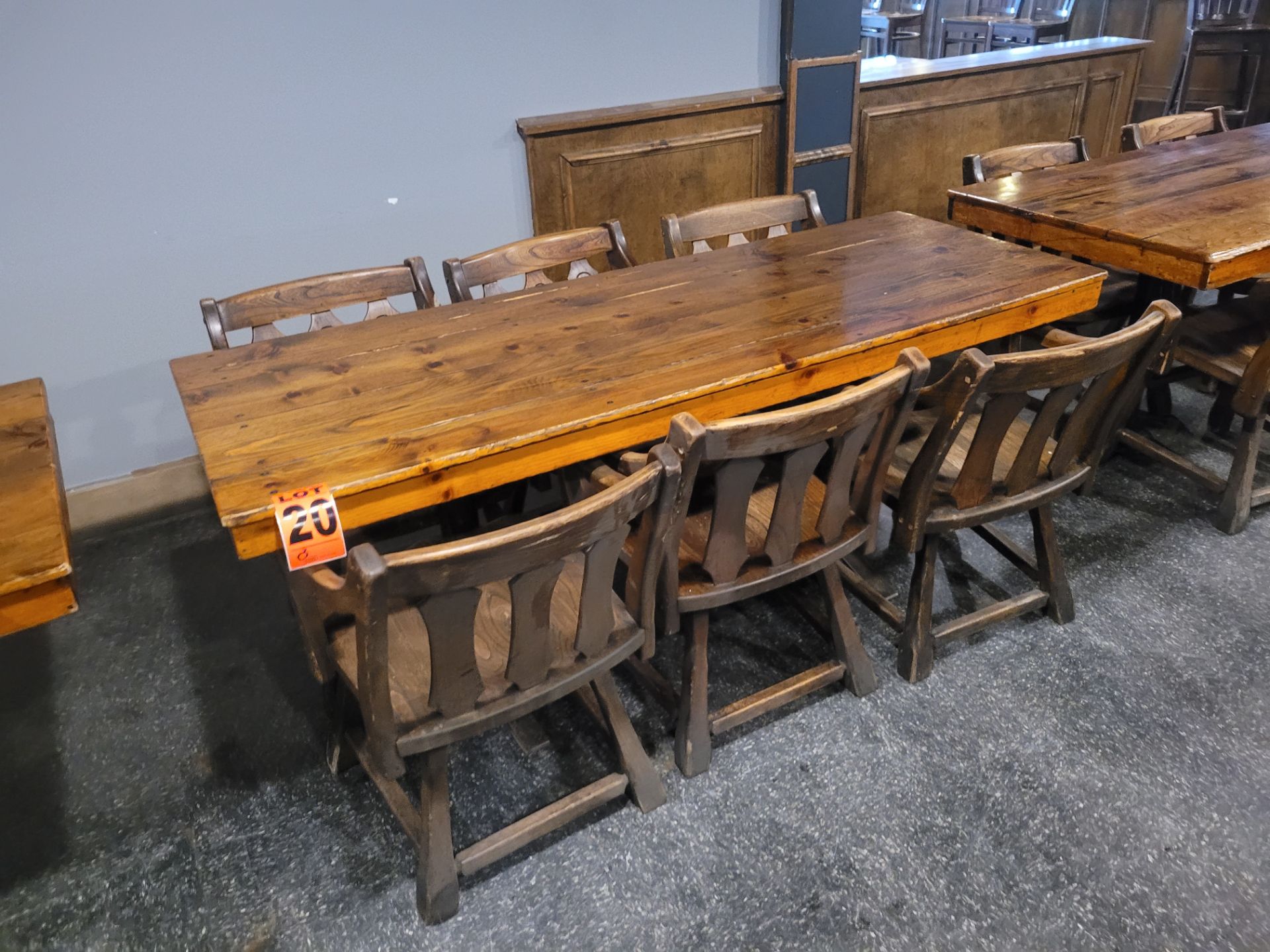 6-Seat varnished hardwood dining table and (6) pub-style wooden chairs - Image 3 of 4