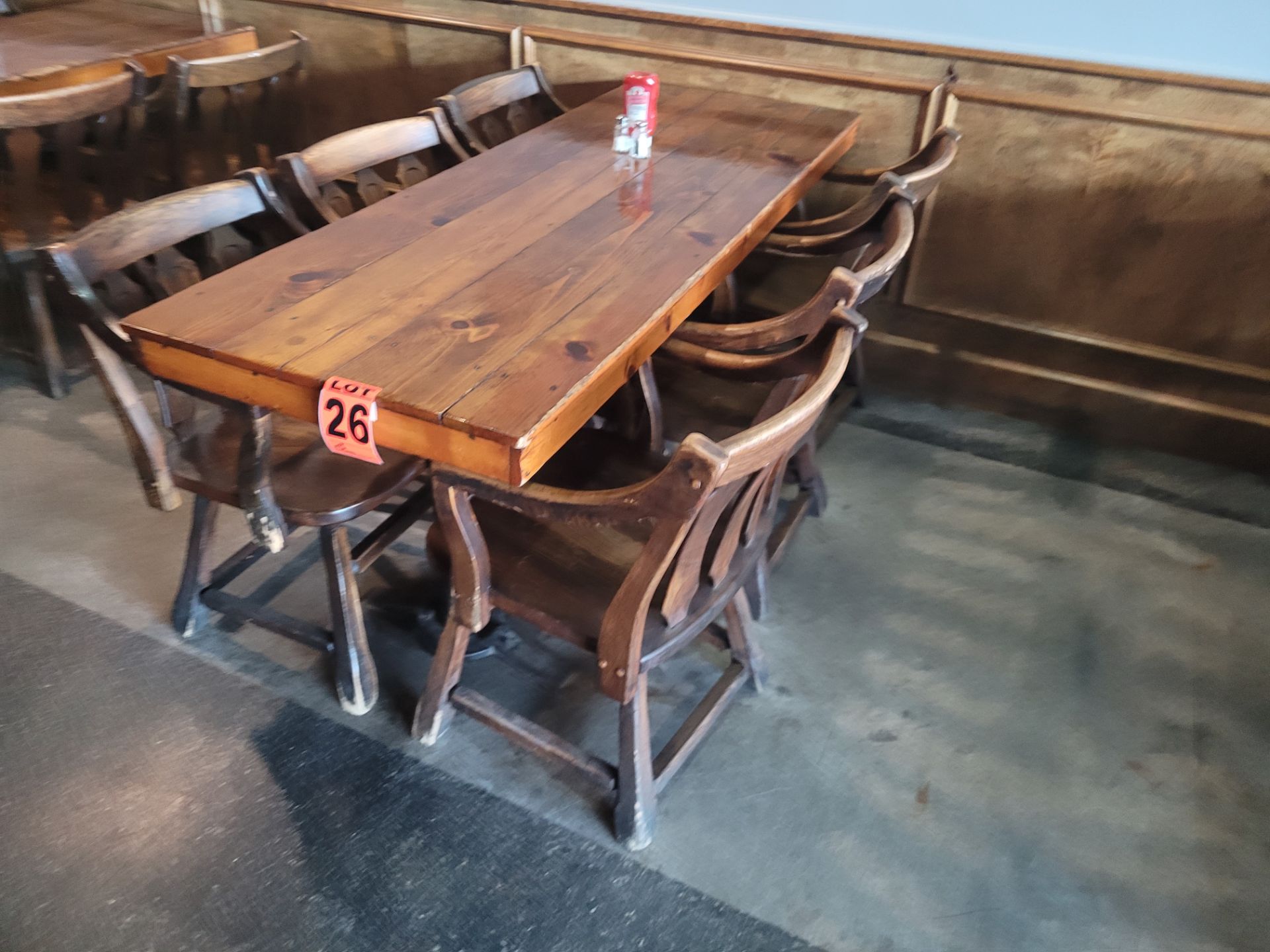 6-Seat varnished hardwood dining table and (6) pub-style wooden chairs - Image 3 of 4